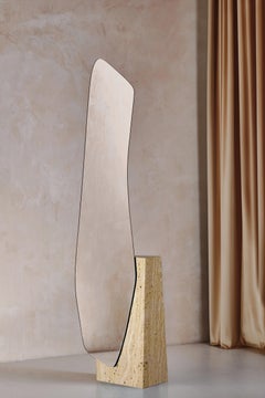 Contemporary Floor Mirror Lake 5 with Travertino Chiaro Classic Base by Noom