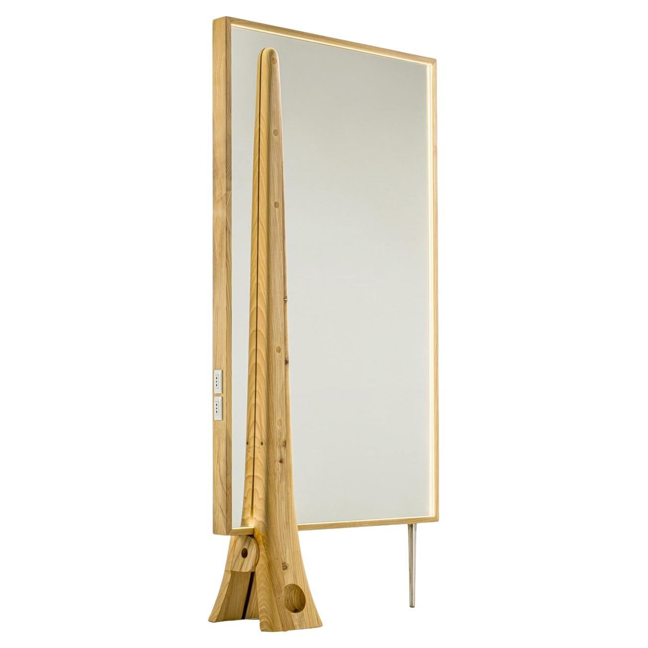 Contemporary Floor Mirror with Cedar Wood Frame For Sale