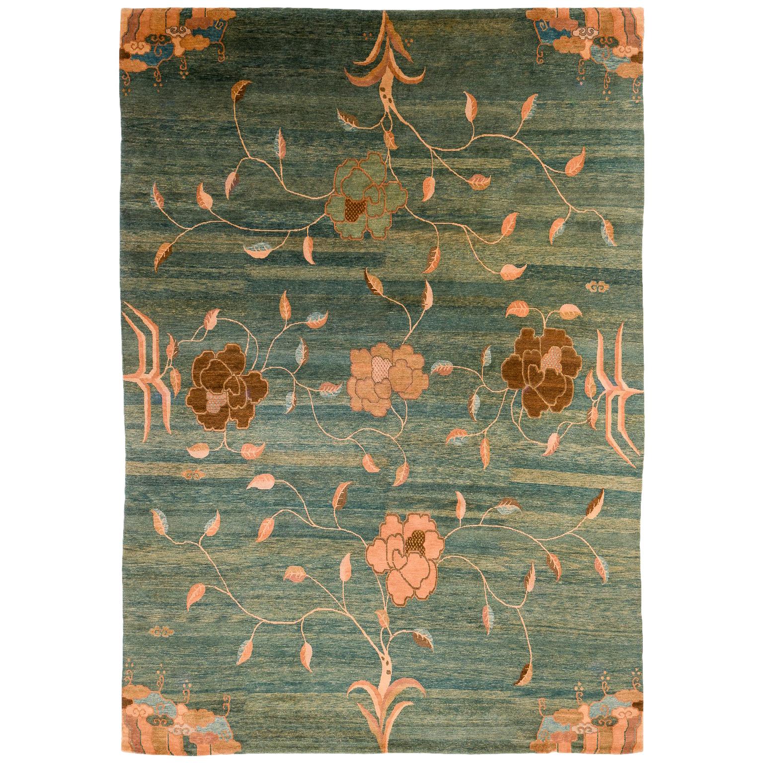 Contemporary Floral Area Rug in Wool by Carini