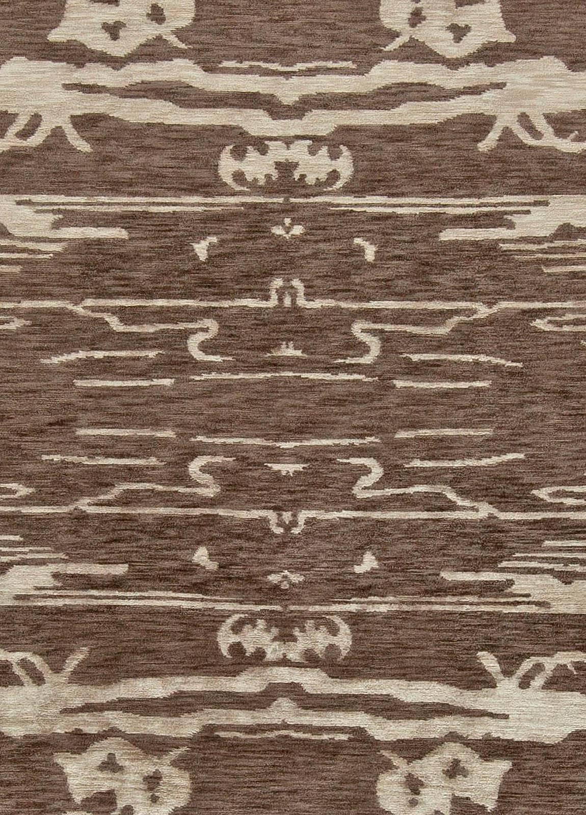 Contemporary floral design brown and white handmade wool rug by Doris Leslie Blau
Size: 12'0