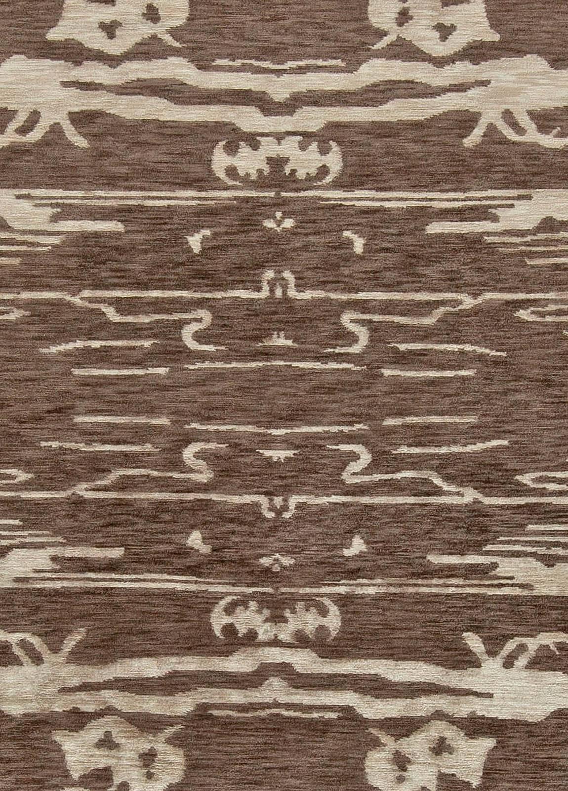 Brauner und weißer handgefertigter Wollteppich mit Blumenmuster von Doris Leslie Blau
Größe: 12'0