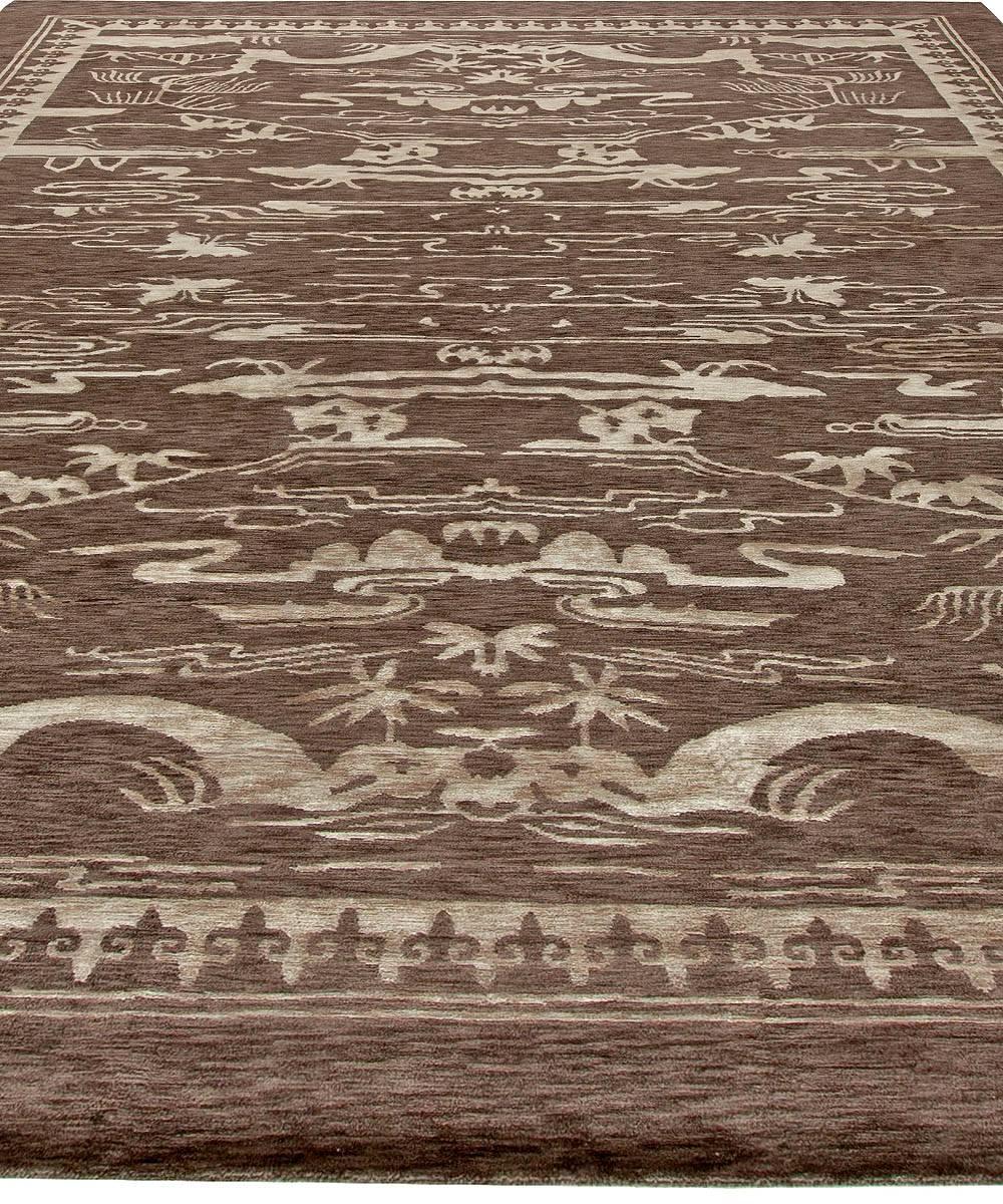 Indiano Tappeto in lana fatto a mano dal design floreale contemporaneo di Doris Leslie Blau in vendita