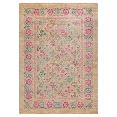 Contemporary Floral Hand Knotted Wool Beige Area Rug