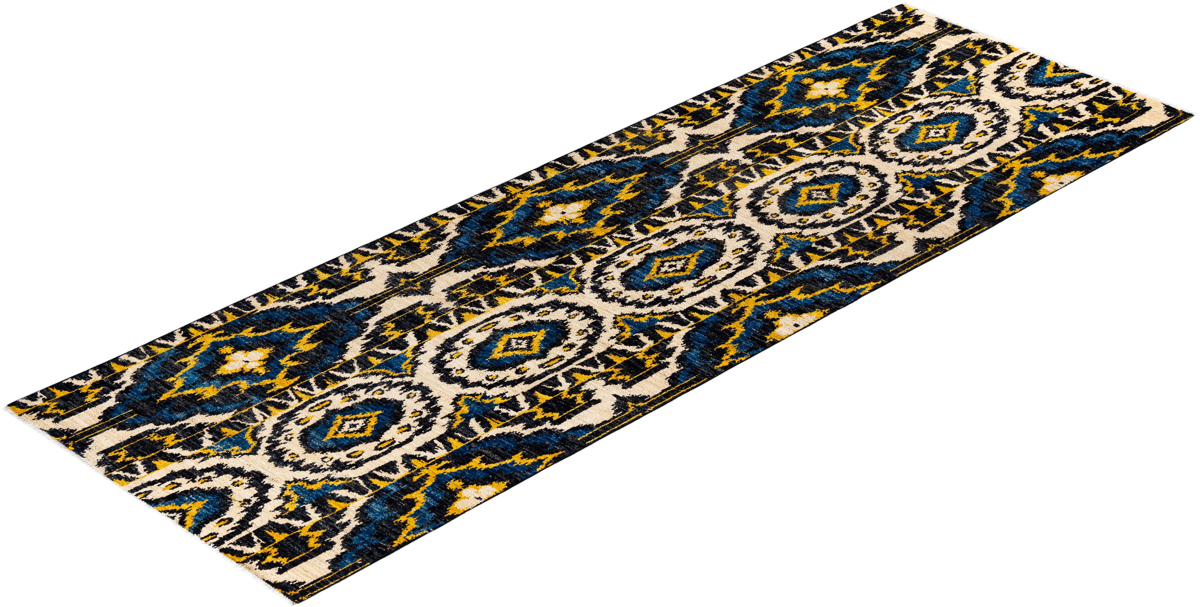 Contemporary Floral Hand Knotted Wool Blue Area Rug For Sale 4