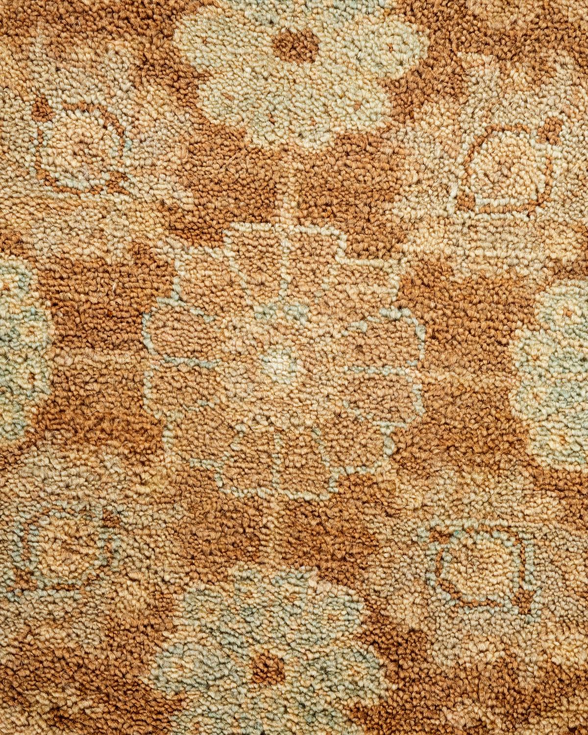 Pakistani Contemporary Floral Hand Knotted Wool Brown Area Rug For Sale