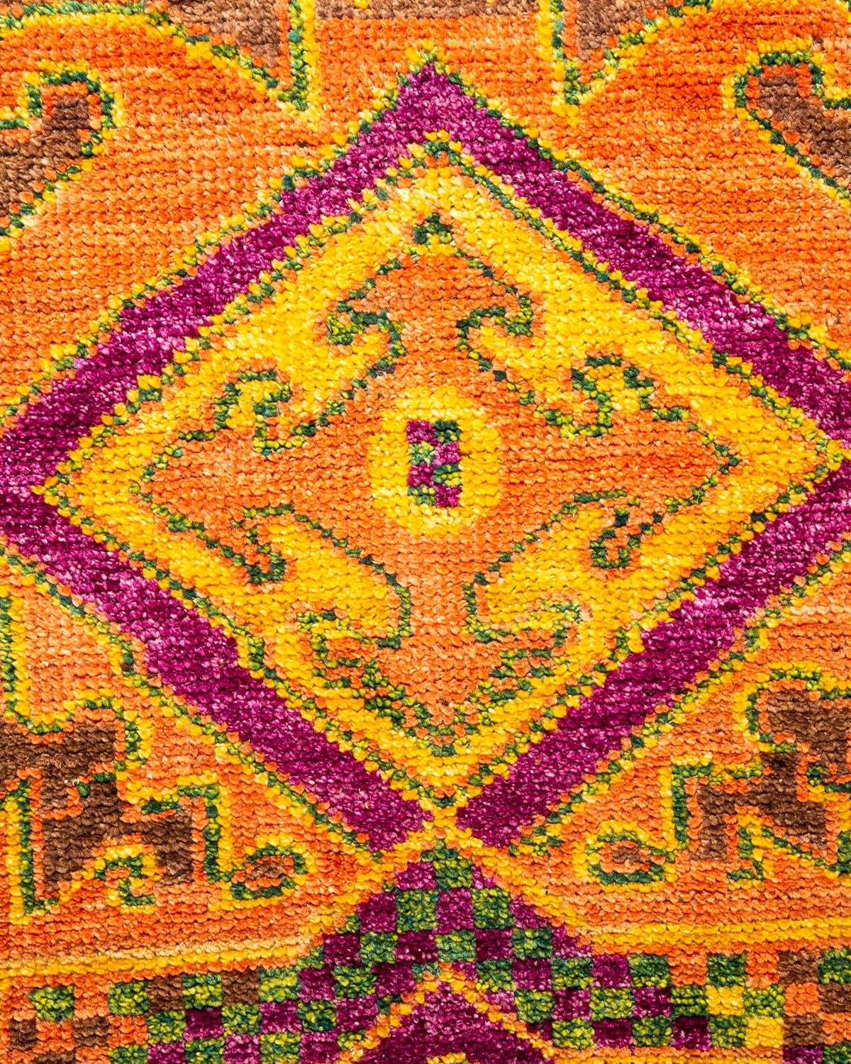 Pakistanais Tapis de sol Contemporary Floral en laine nouée à la main Brown en vente