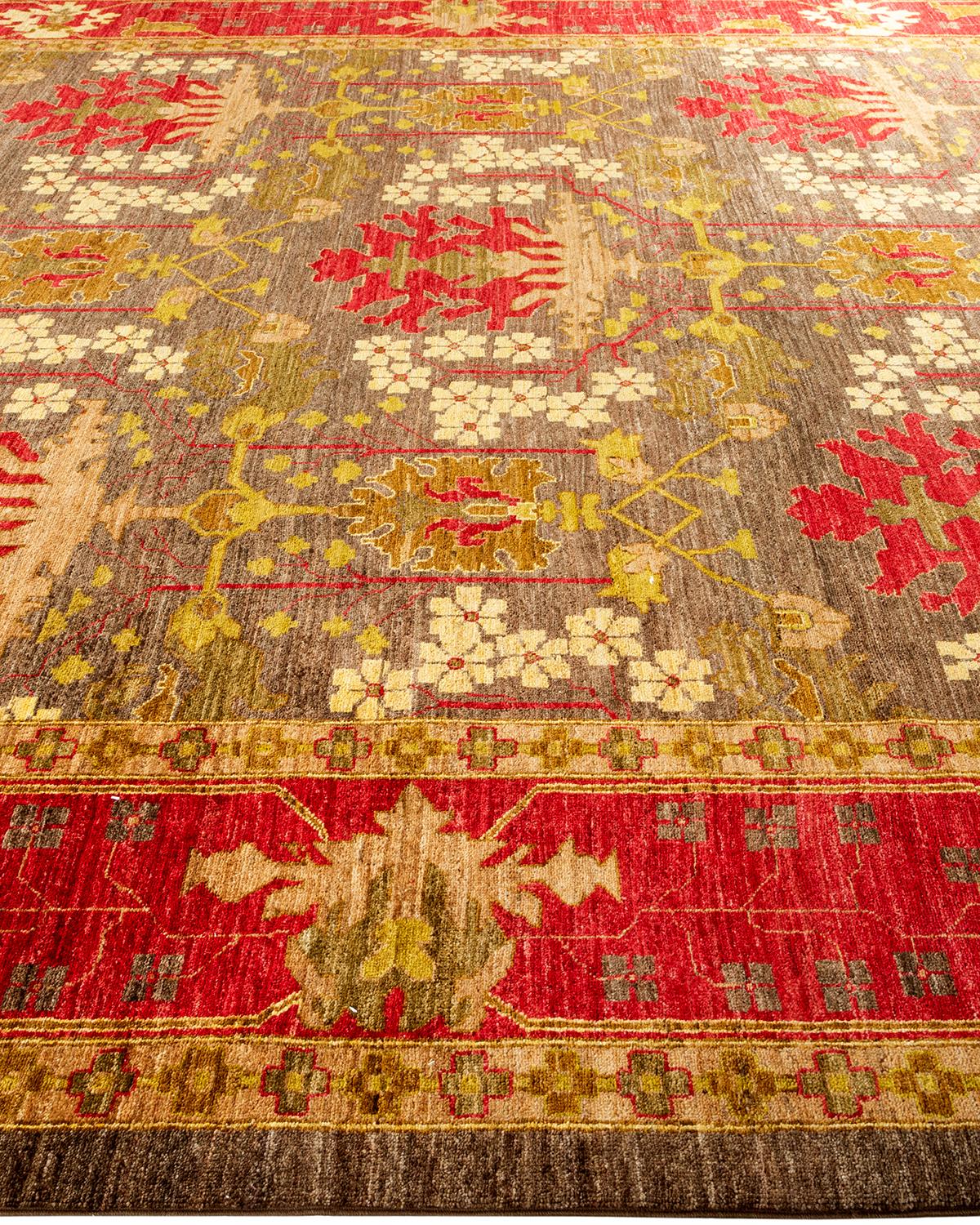 Tapis de sol Contemporary Floral en laine nouée à la main Brown Neuf - En vente à Norwalk, CT