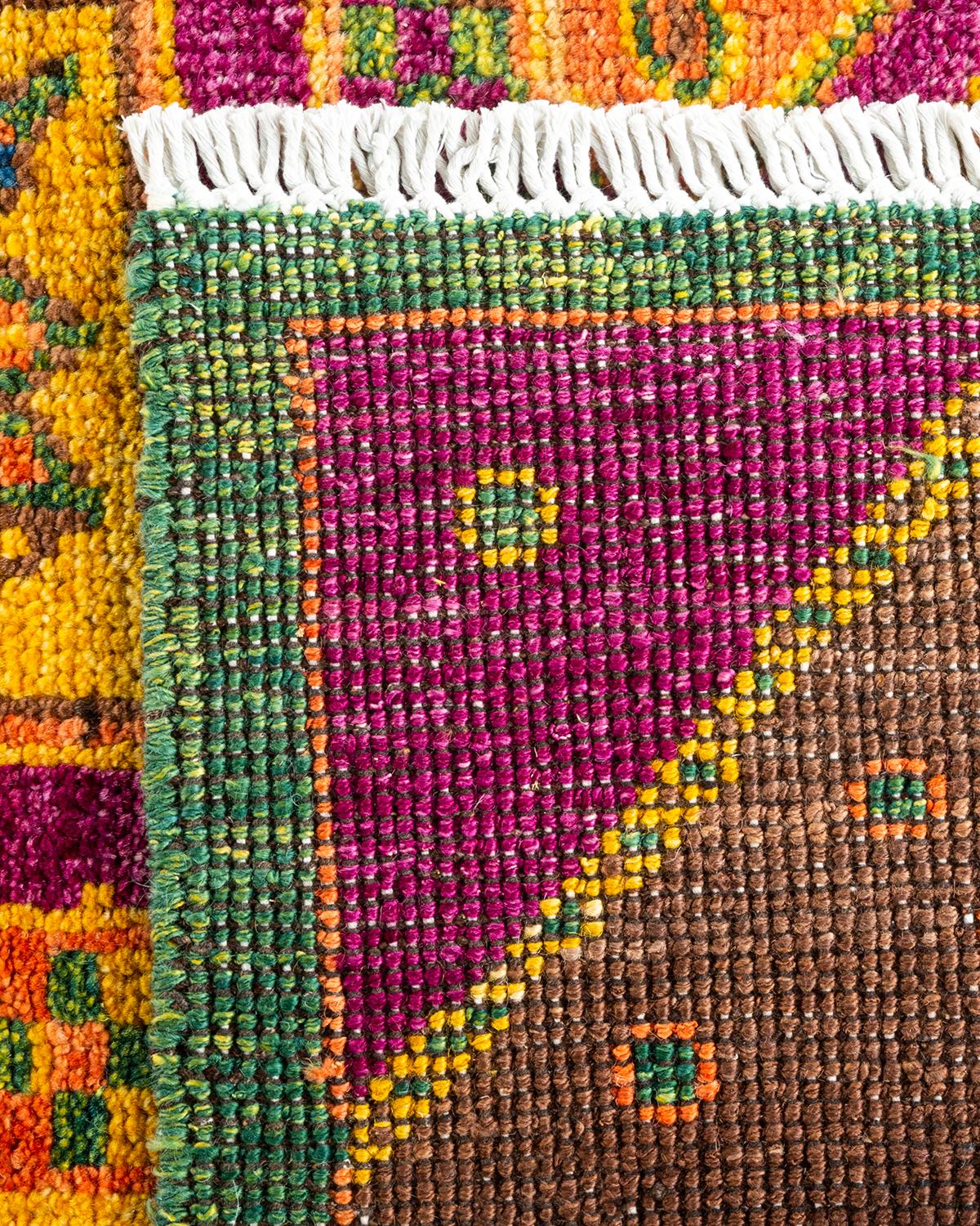 XXIe siècle et contemporain Tapis de sol Contemporary Floral en laine nouée à la main Brown en vente