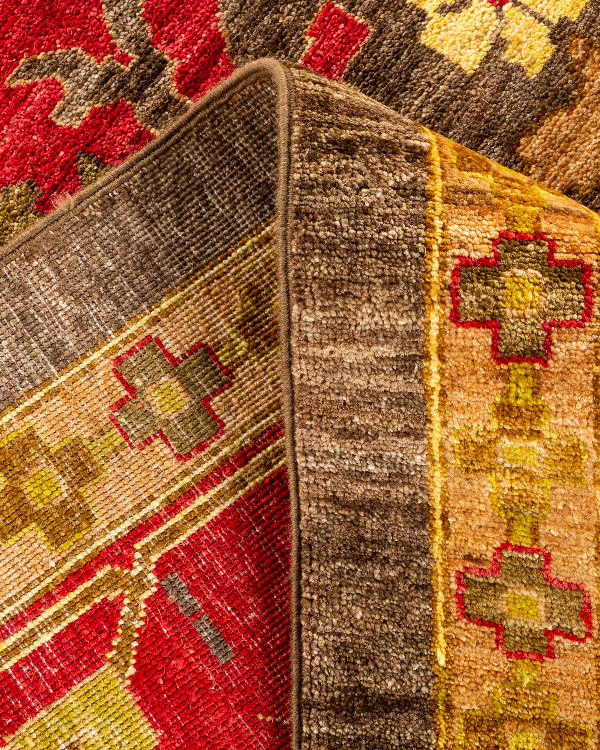 Laine Tapis de sol Contemporary Floral en laine nouée à la main Brown en vente