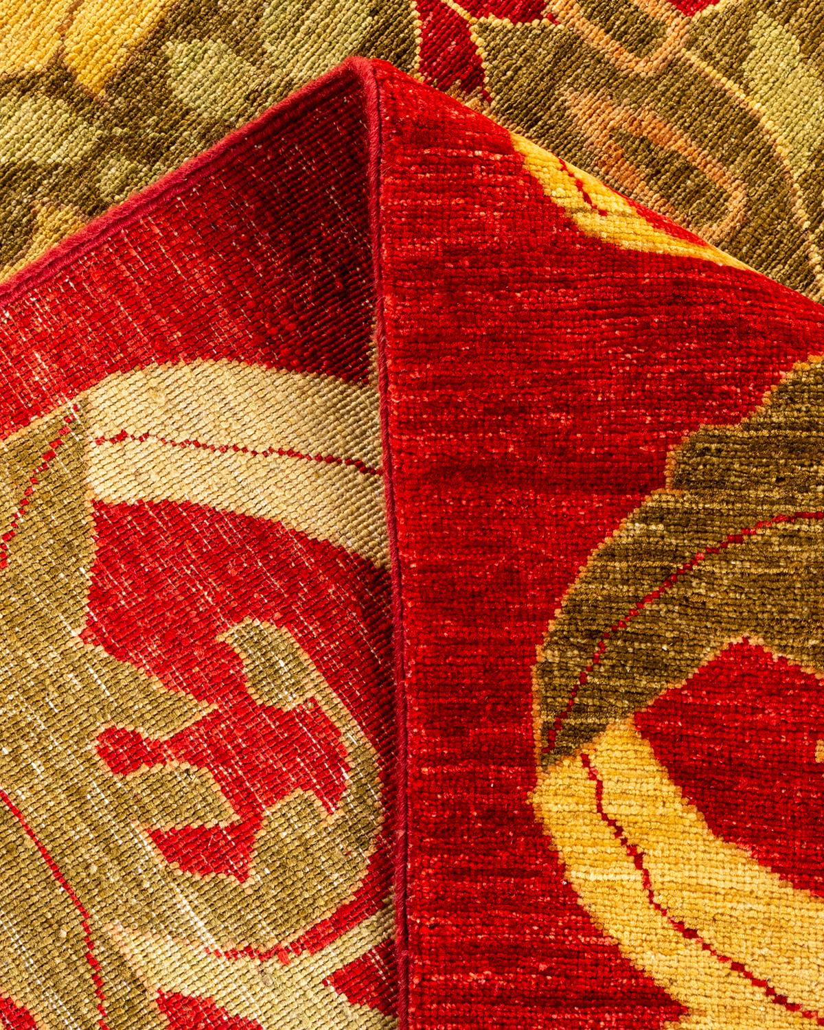 Laine Tapis de sol Contemporary Floral en laine nouée à la main Brown en vente