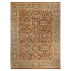 Contemporary Floral Hand Knotted Wool Brown Area Rug