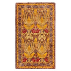 Contemporary Floral Hand Knotted Wool Gold Area Rug