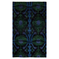 Contemporary Floral Hand Knotted Wool Green Area Rug