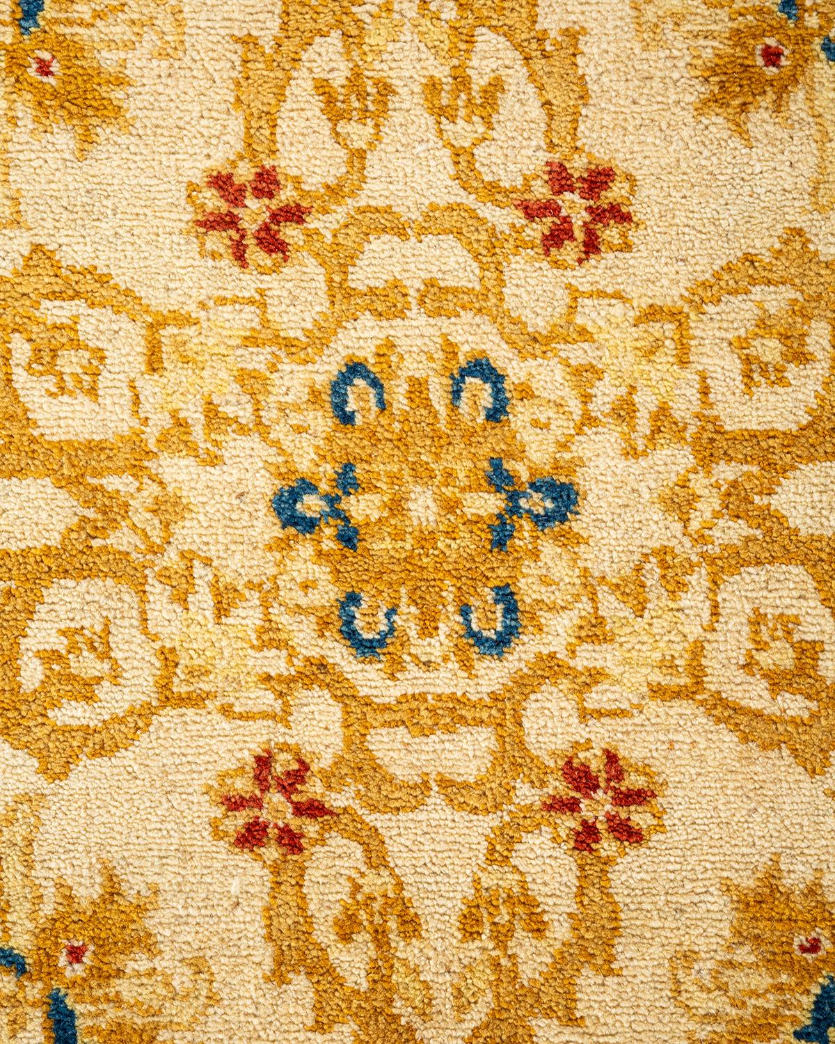 Pakistani Contemporary Floral Hand Knotted Wool Ivory Area Rug For Sale