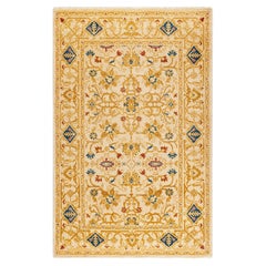 Contemporary Floral Hand Knotted Wool Ivory Area Rug