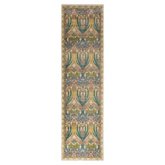 Contemporary Floral Hand Knotted Wool Ivory Runner