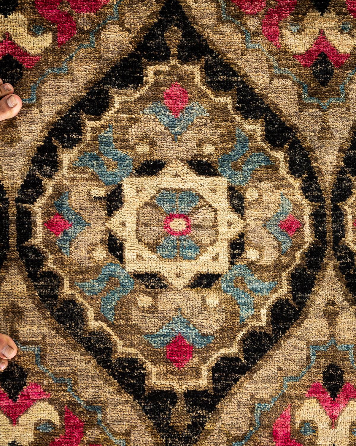 Pakistani Contemporary Floral Hand Knotted Wool Multi Area Rug For Sale