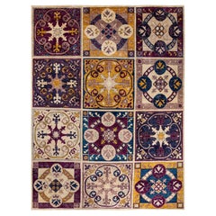 Contemporary Floral Hand Knotted Wool Multi Area Rug