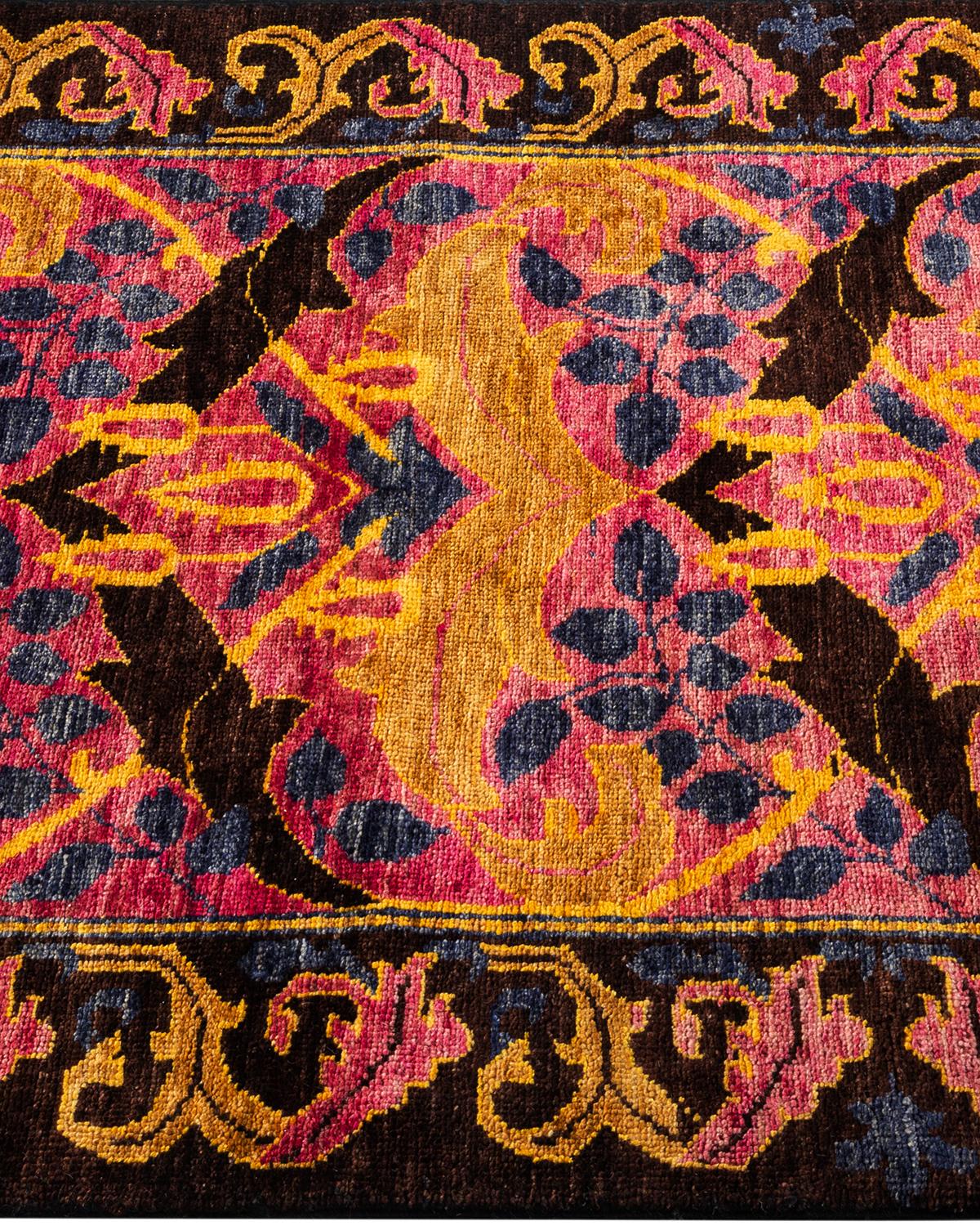 Contemporary Floral Hand Knotted Wool Multi Runner In New Condition For Sale In Norwalk, CT