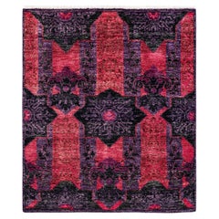 Contemporary Floral Hand Knotted Wool Pink Area Rug
