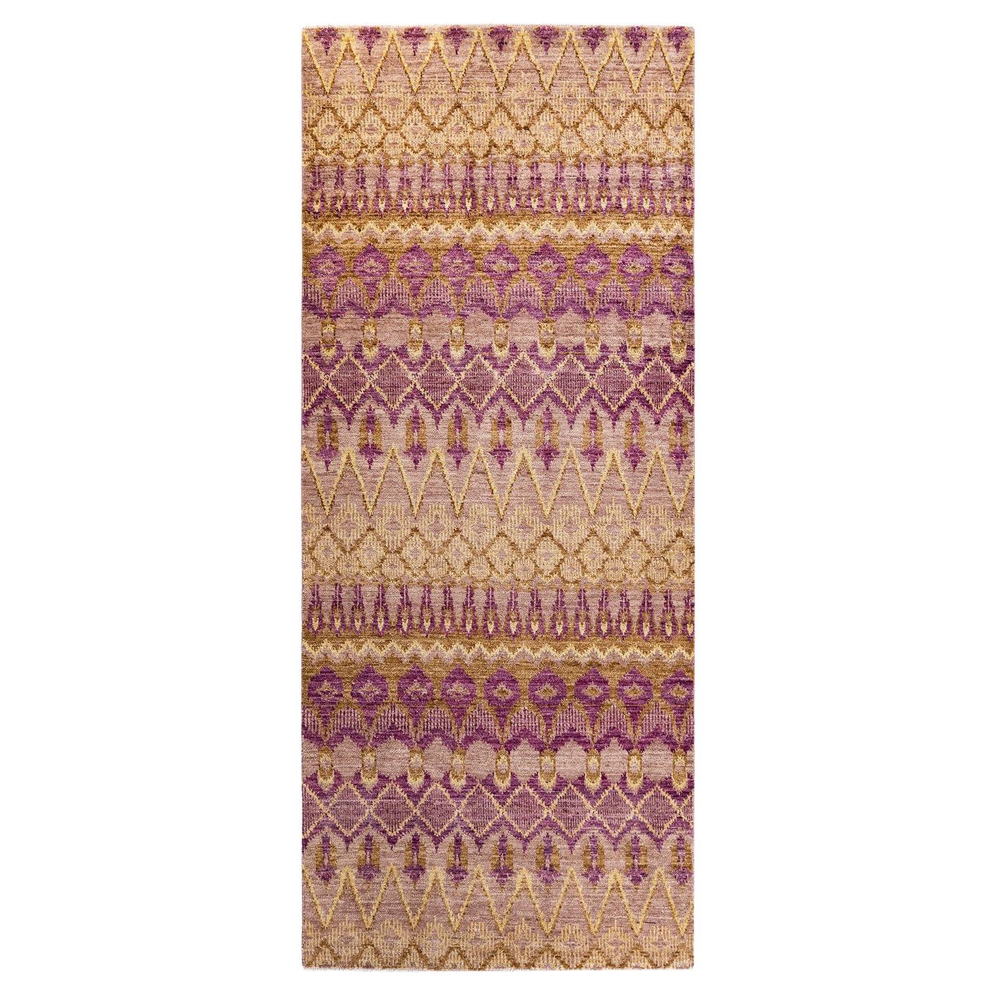Contemporary Floral Hand Knotted Wool Purple Area Rug