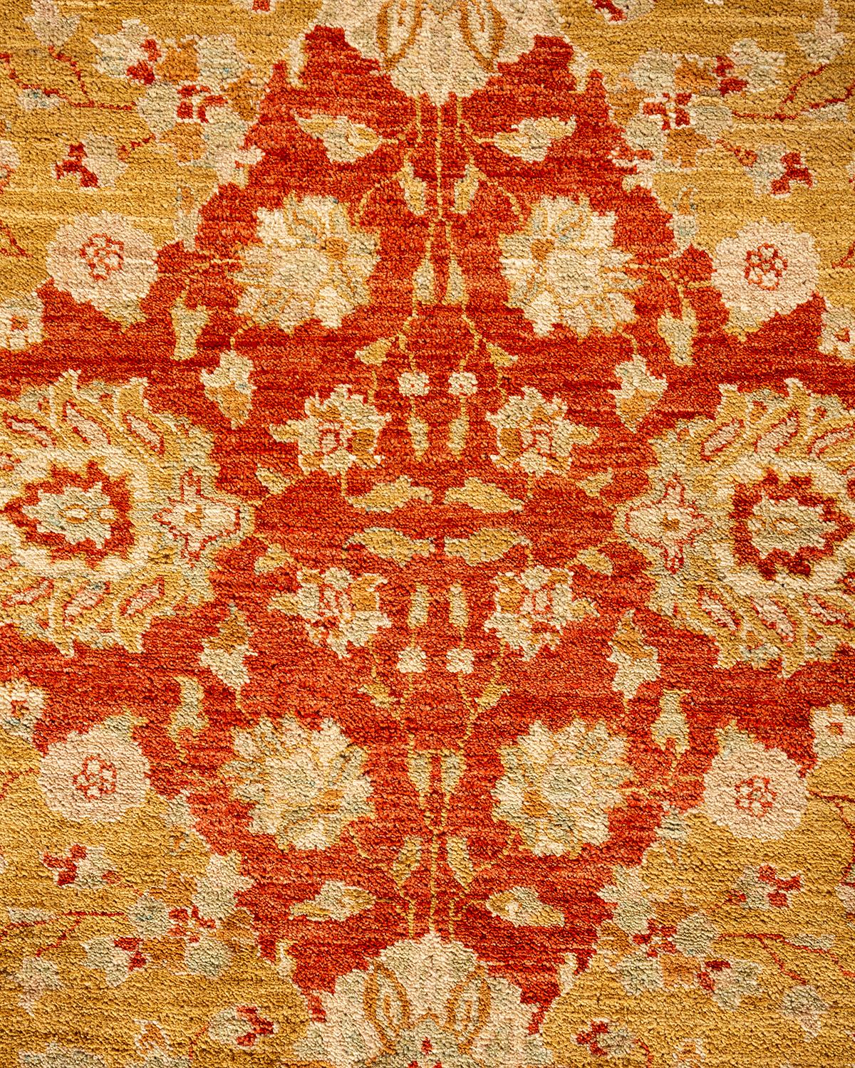 Pakistani Contemporary Floral Hand Knotted Wool Red Area Rug For Sale