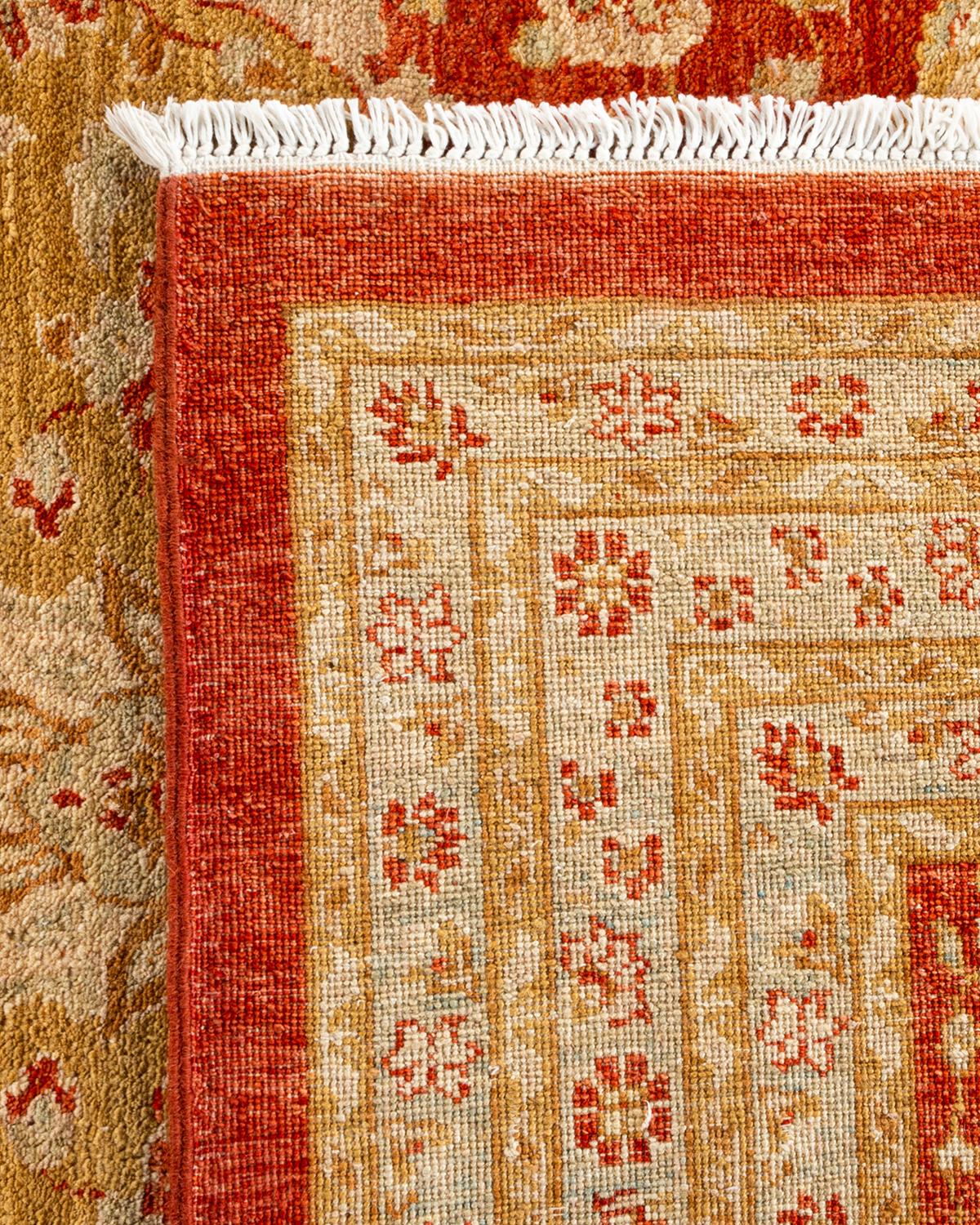 Contemporary Floral Hand Knotted Wool Red Area Rug For Sale 1
