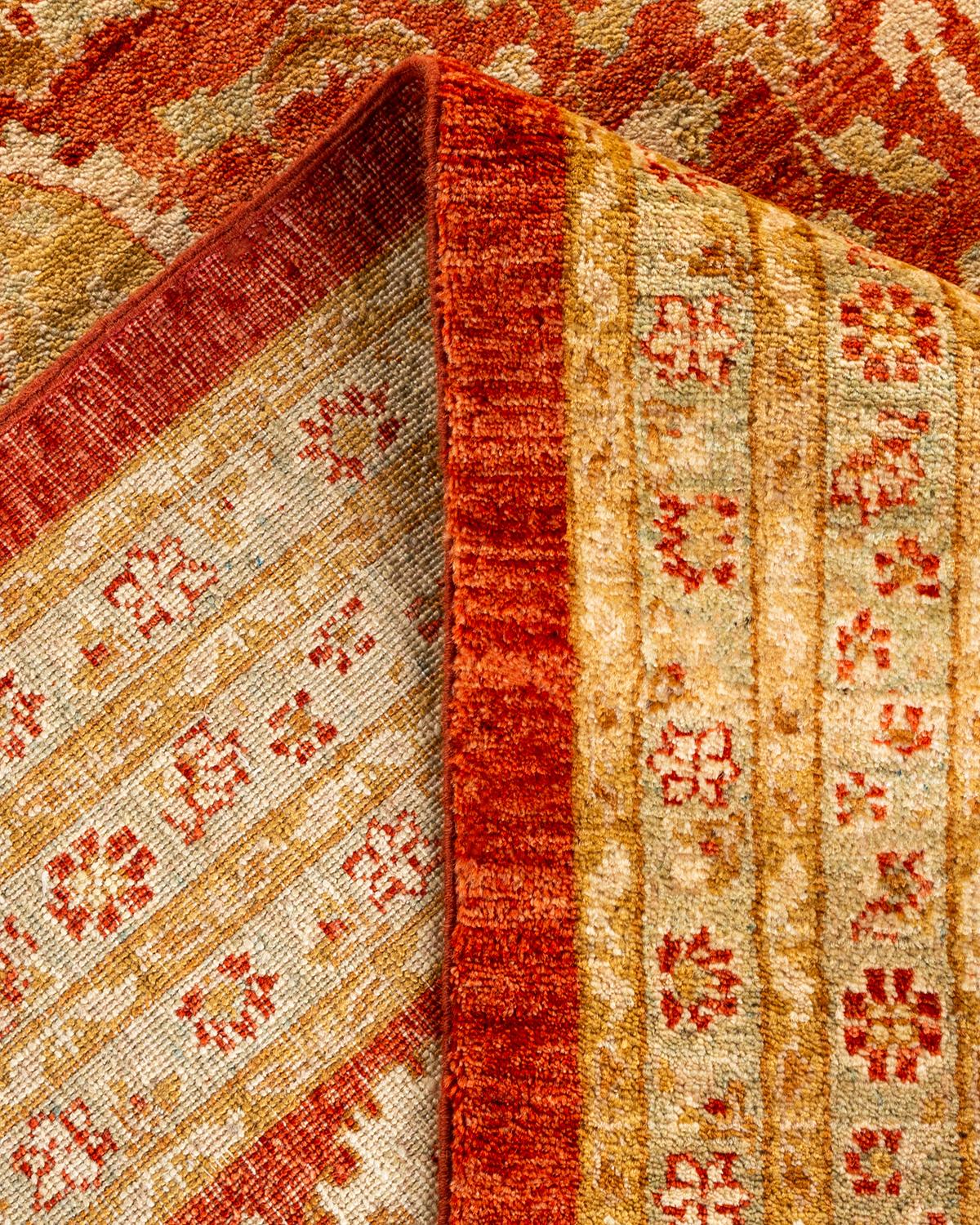 Contemporary Floral Hand Knotted Wool Red Area Rug For Sale 2