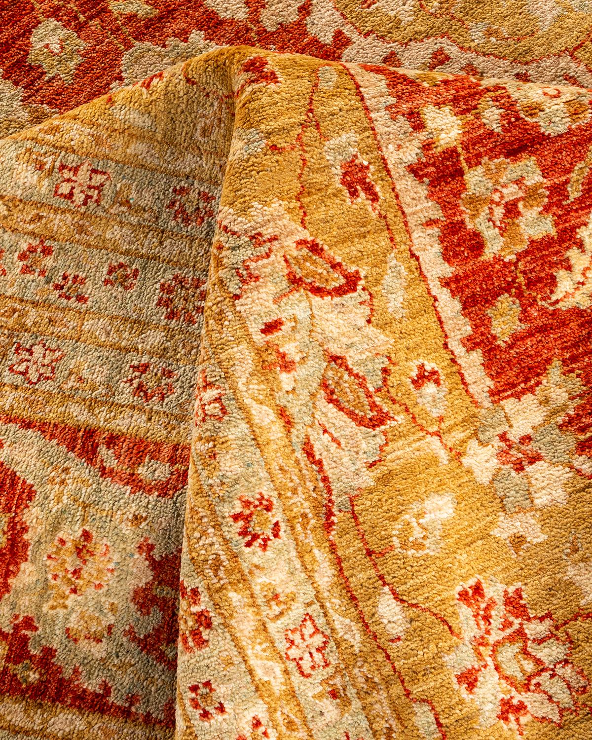 Contemporary Floral Hand Knotted Wool Red Area Rug For Sale 3