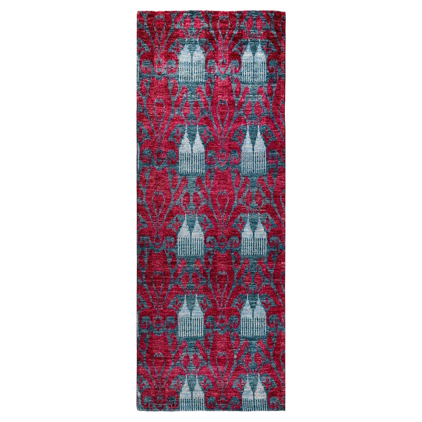 Contemporary Floral Hand Knotted Wool Red Area Rug For Sale