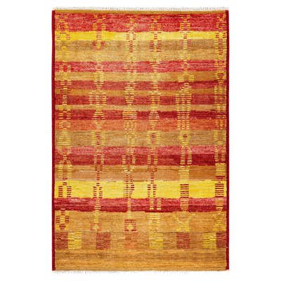 Contemporary Floral Hand Knotted Wool Red Area Rug For Sale at 1stDibs