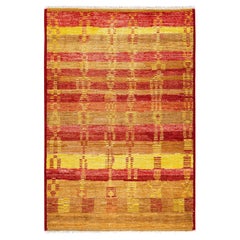 Contemporary Floral Hand Knotted Wool Red Area Rug