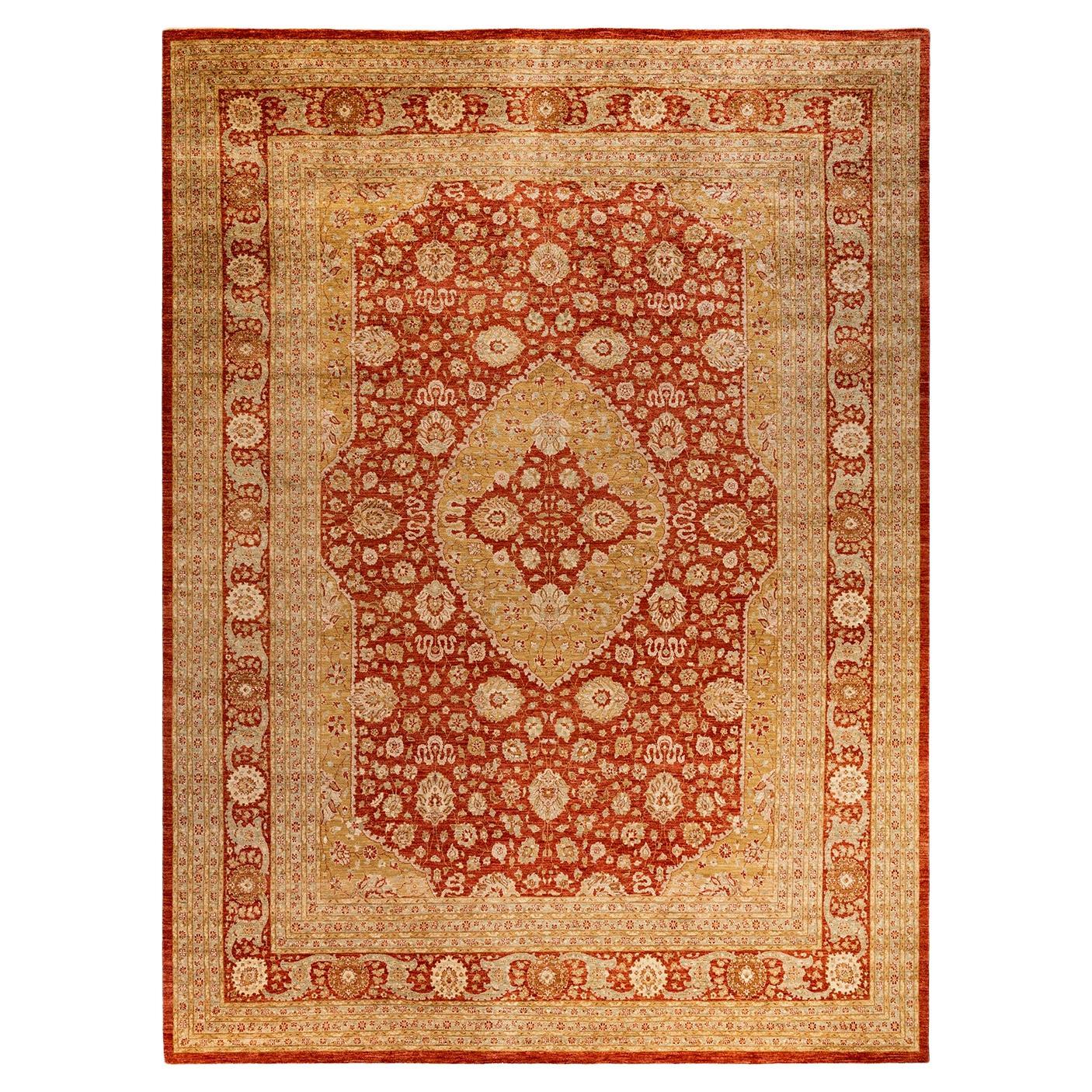 Contemporary Floral Hand Knotted Wool Red Area Rug