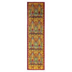 Contemporary Floral Hand Knotted Wool Red Runner