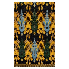 Contemporary Floral Hand Knotted Wool Yellow Area Rug