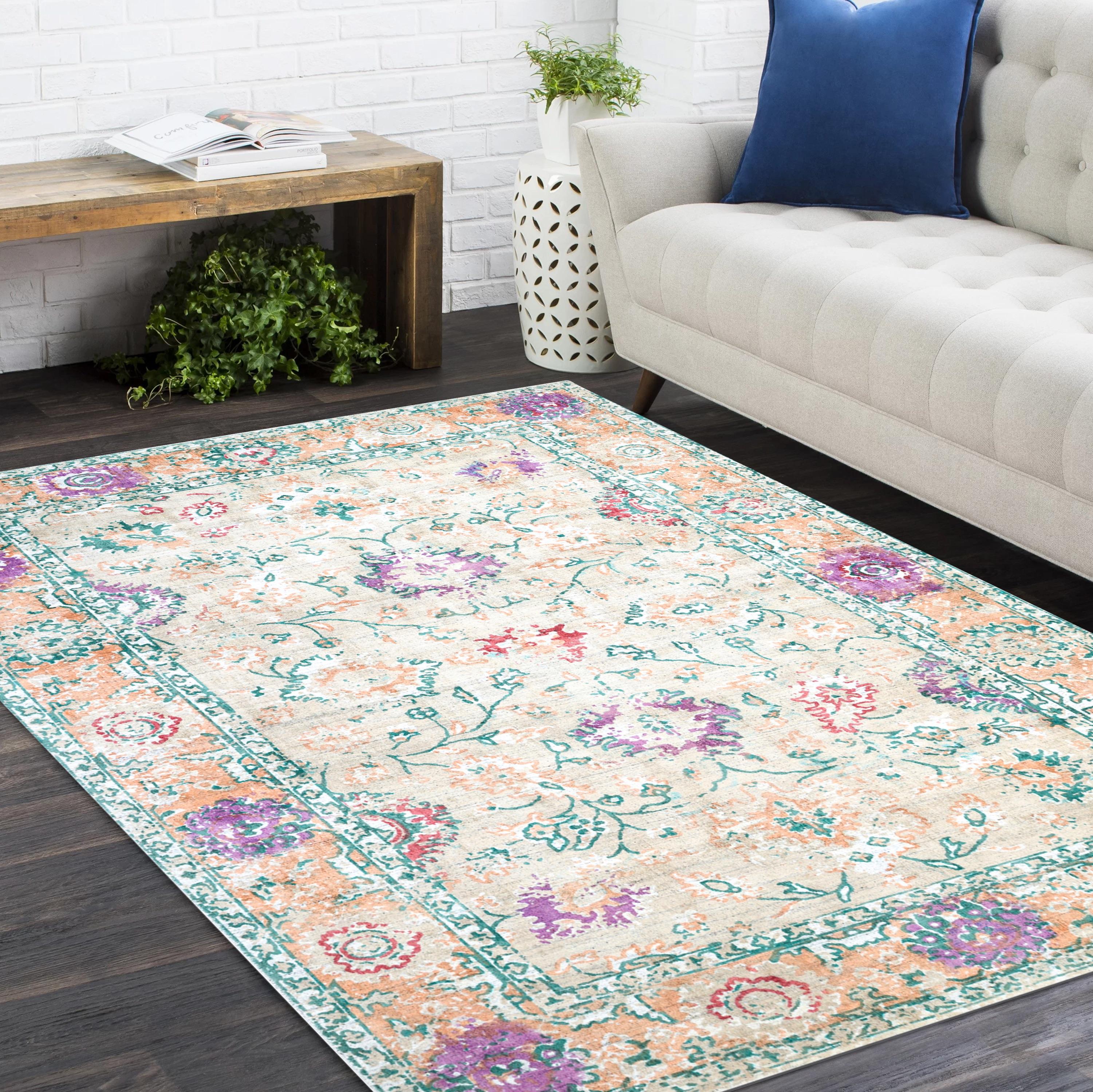 Contemporary Floral Hand Made Beige Area Rug 3' 0