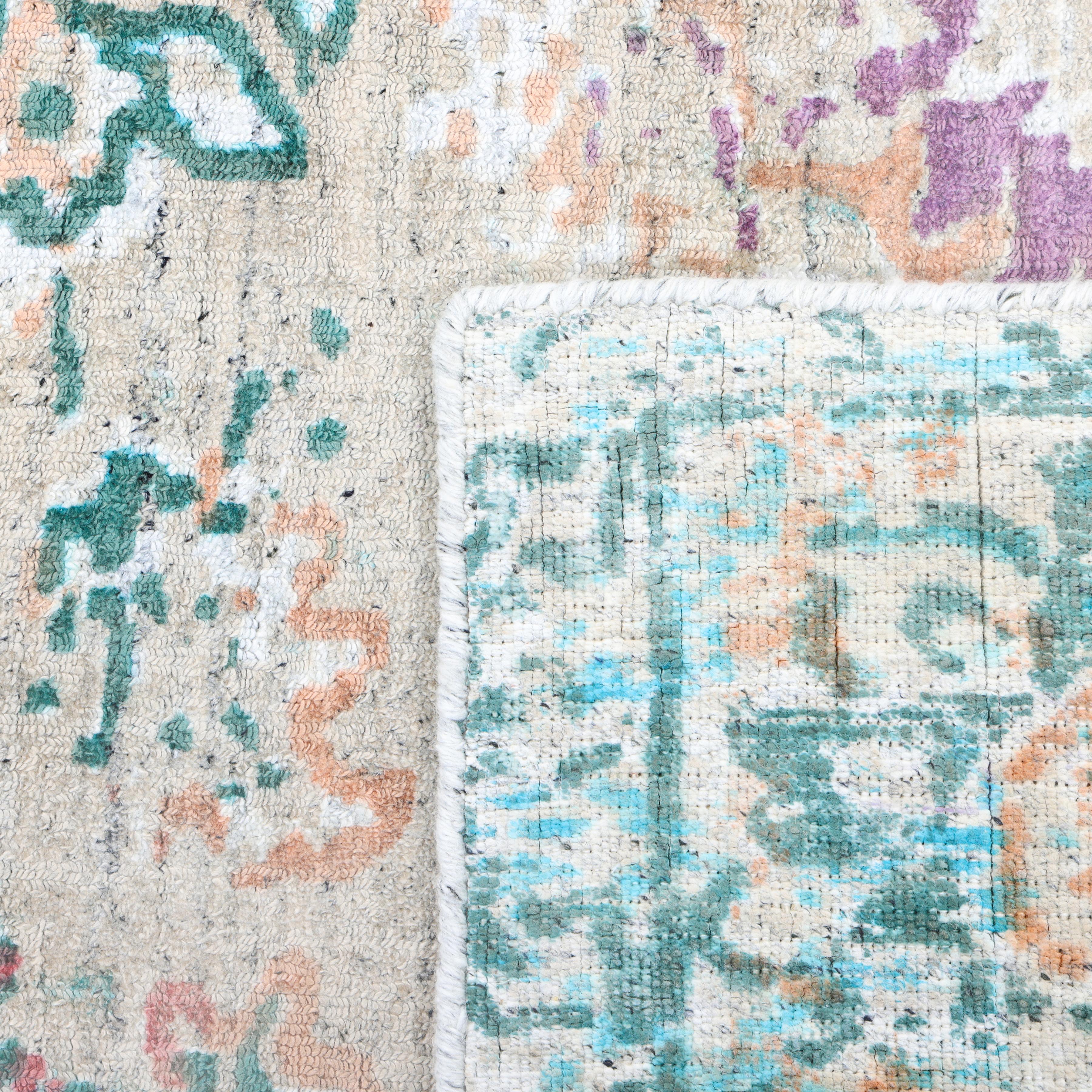 Contemporary Floral Hand Made Beige Area Rug 5' 0