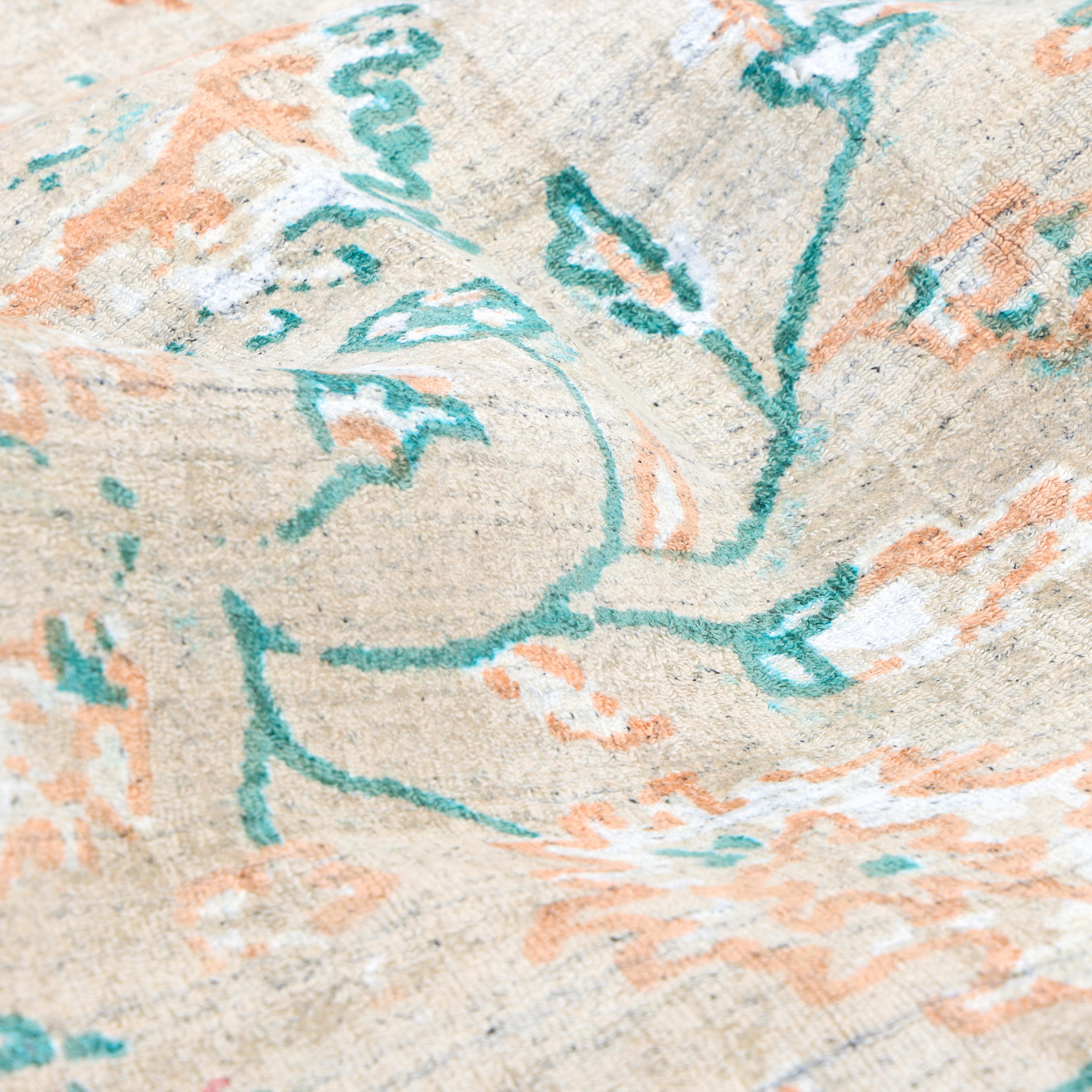 Contemporary Floral Hand Made Beige Area Rug 5' 0