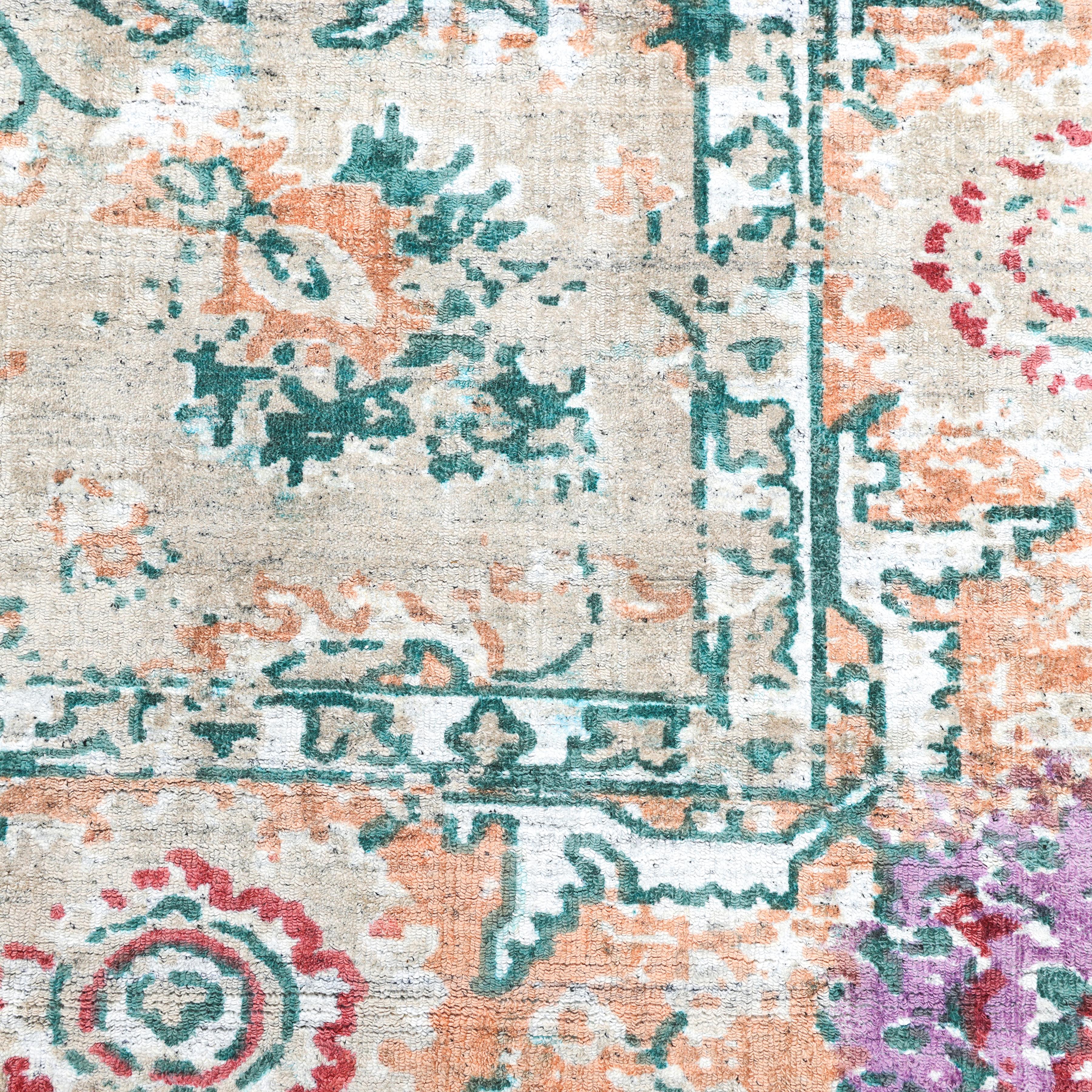 Indian Contemporary Floral Hand Made Beige Area Rug 9' 0
