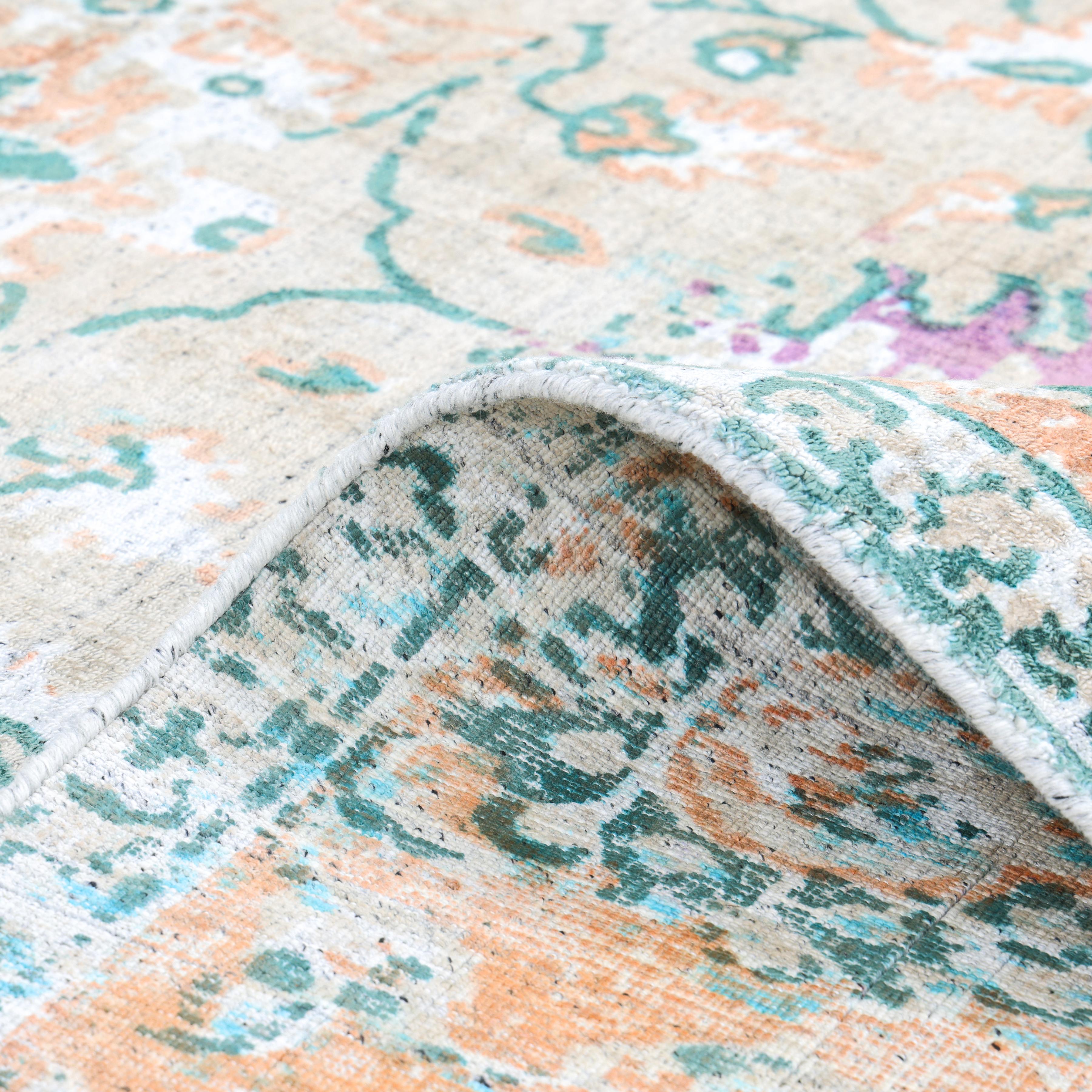 Wool Contemporary Floral Hand Made Beige Area Rug 9' 0
