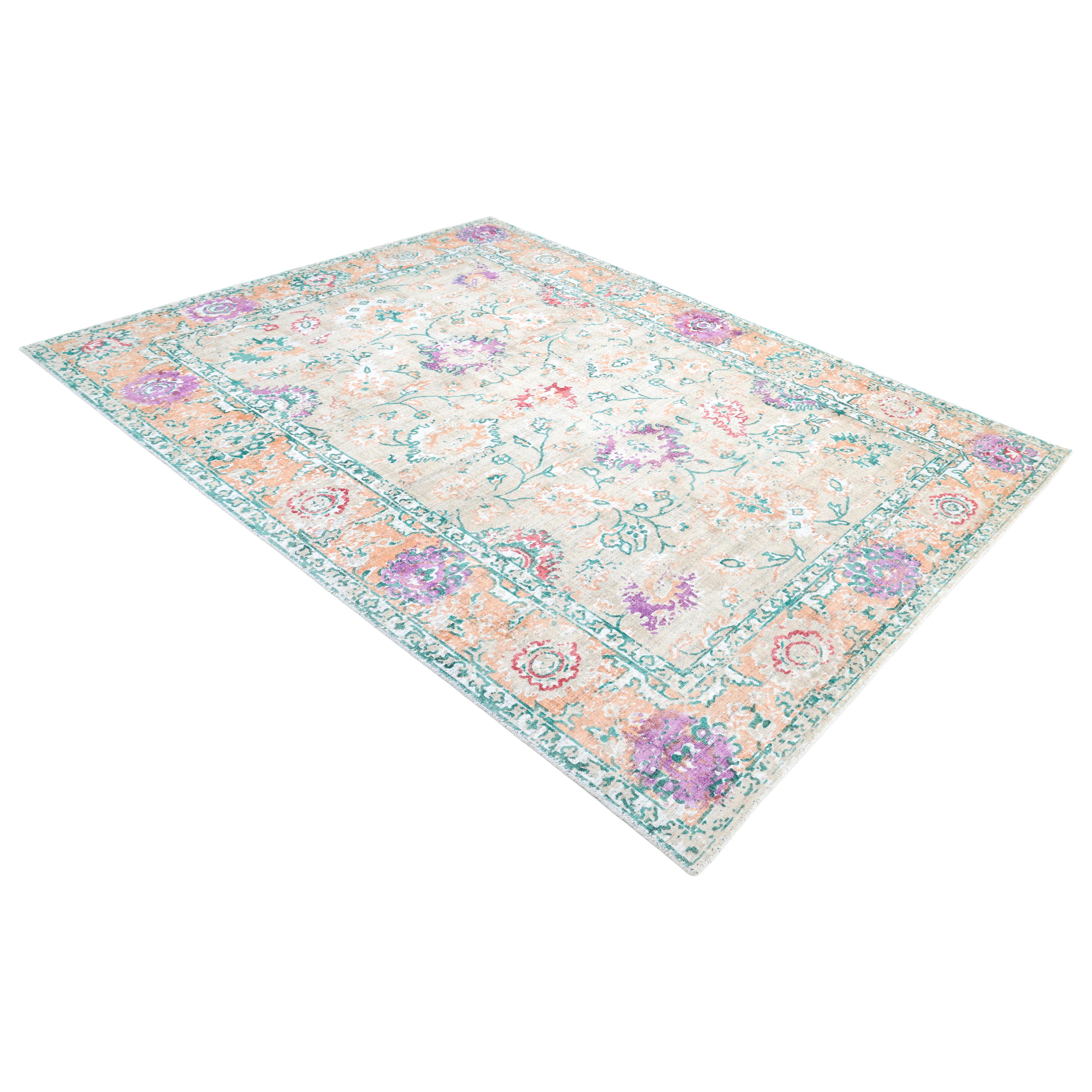 Contemporary Floral Hand Made Beige Area Rug 9' 0