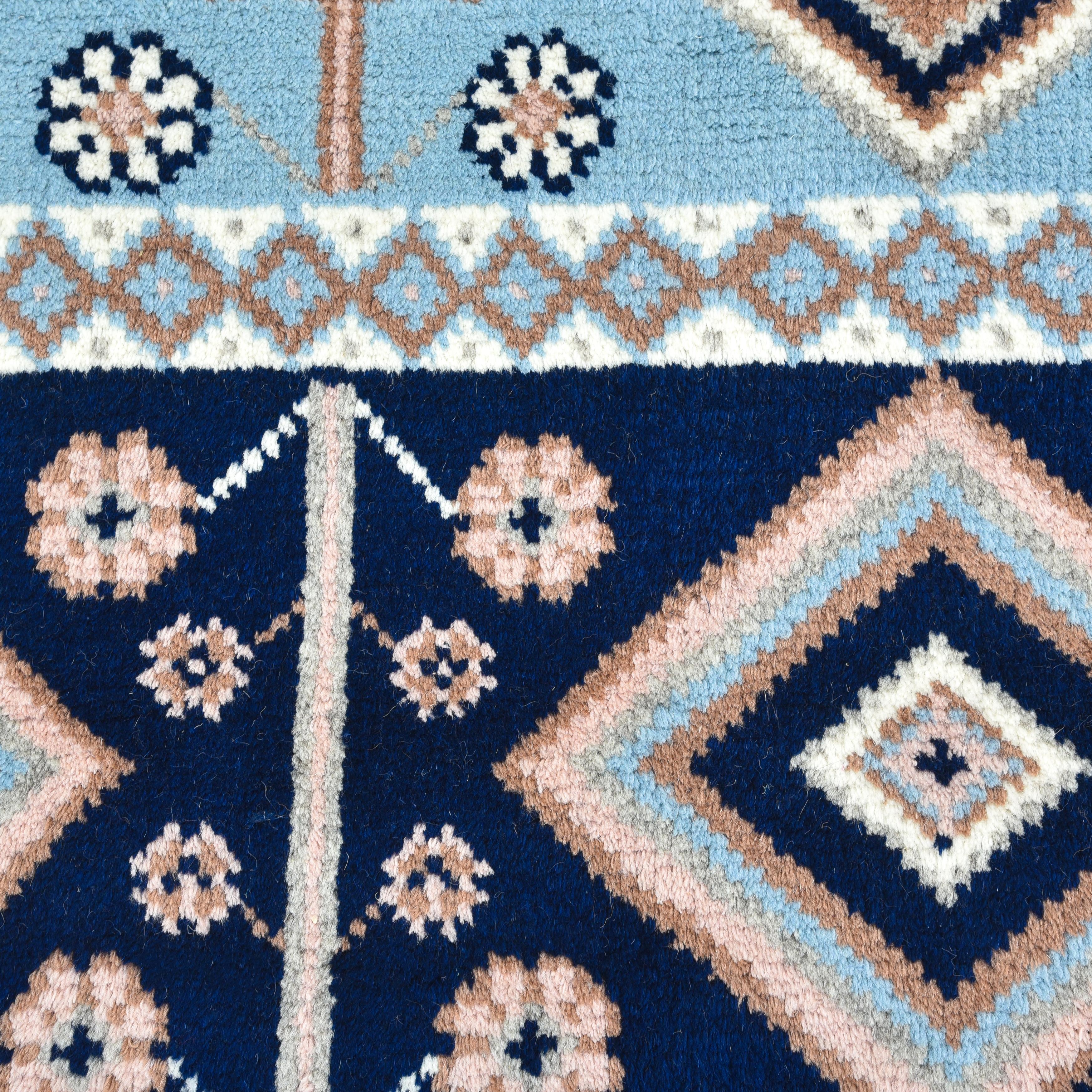 Indian Contemporary Floral Hand Made Blue Area Rug 5' 0