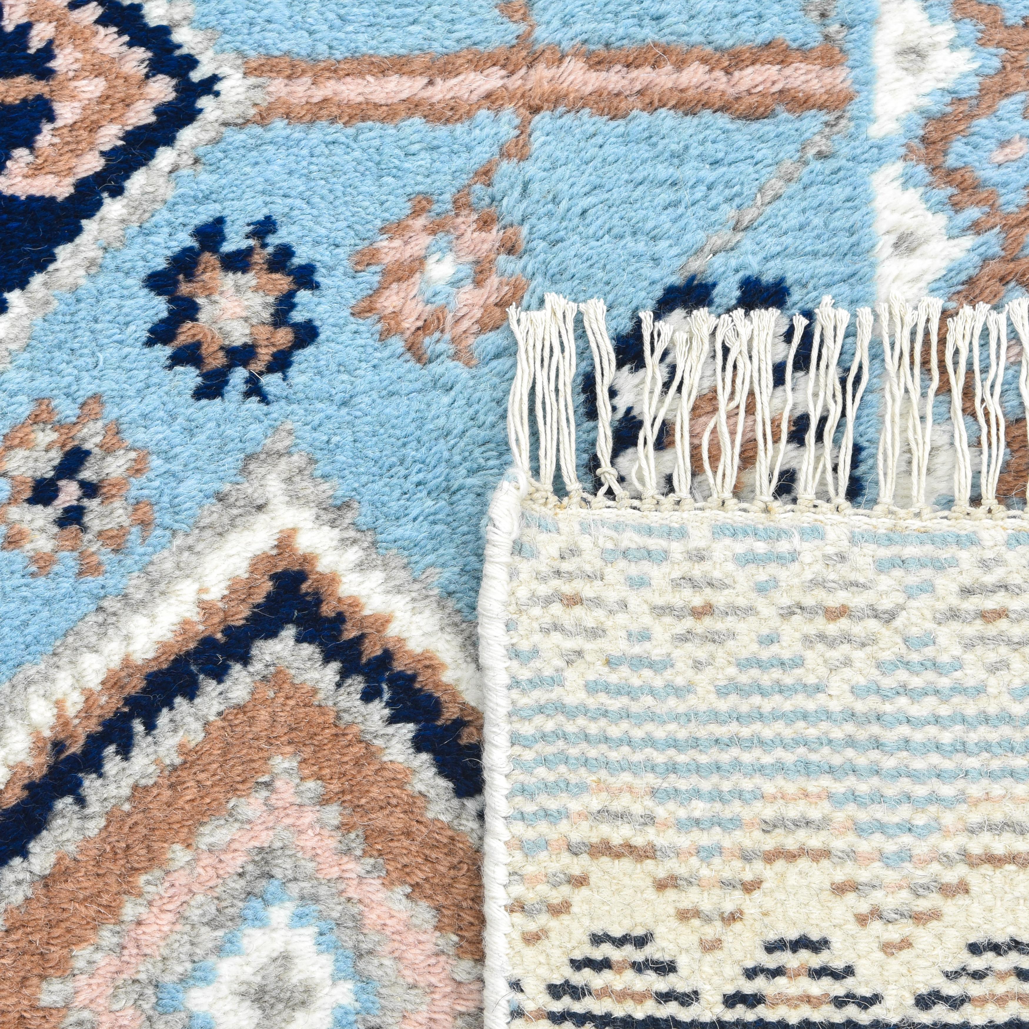 Contemporary Floral Hand Made Blue Area Rug 5' 0