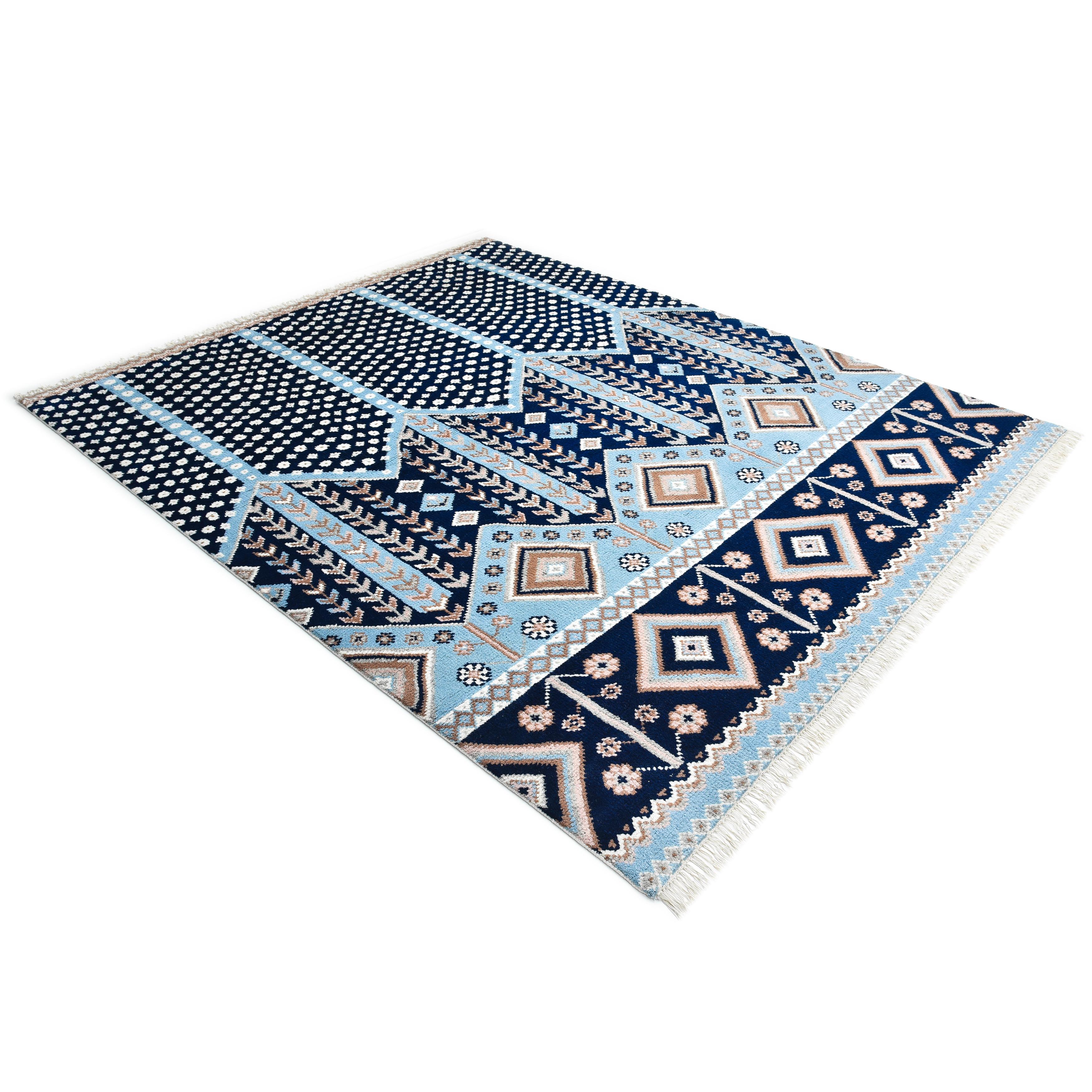Contemporary Floral Hand Made Blue Area Rug 5' 0
