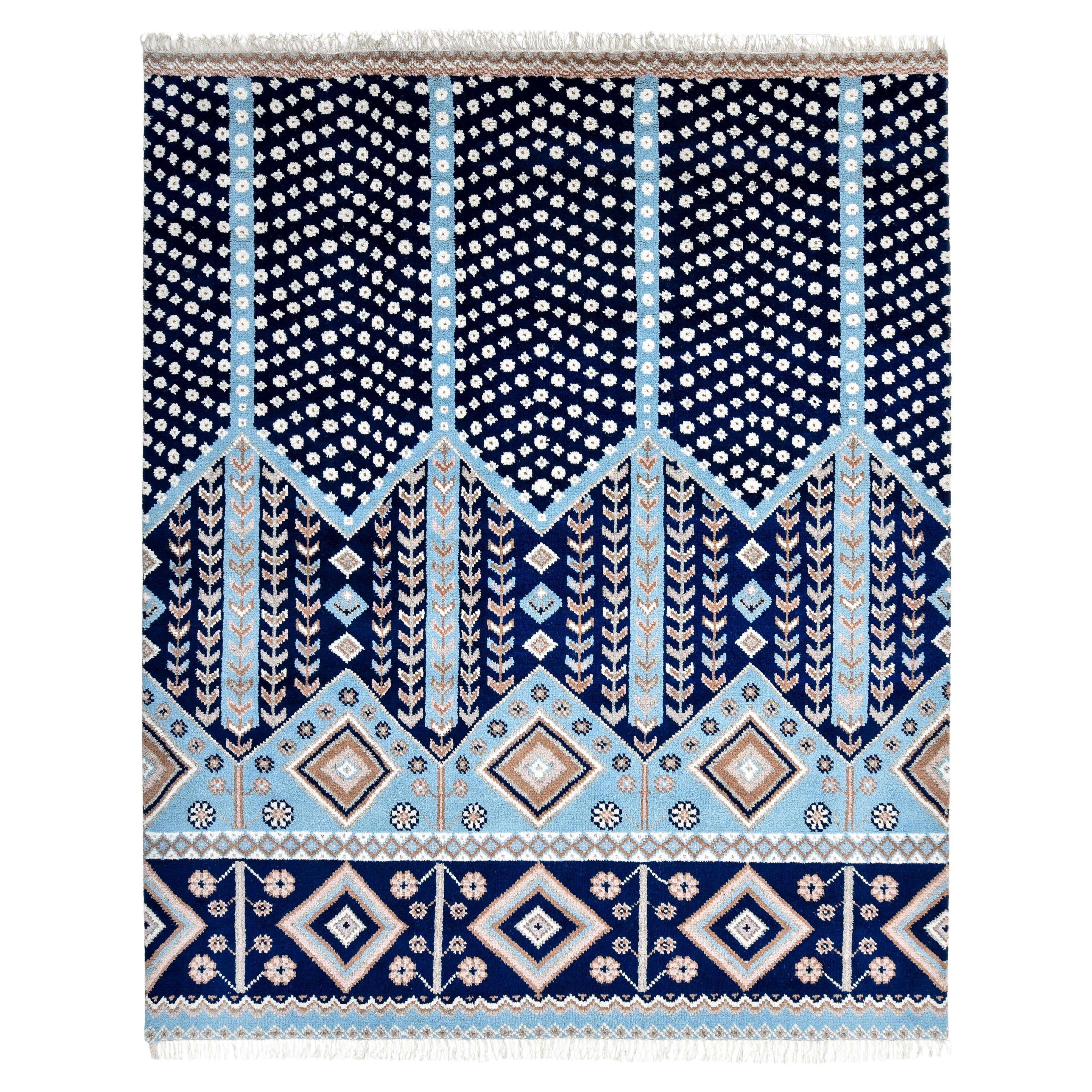 Tapis de sol Contemporary Floral Hand Made Blue 8' 0" x 10' 0" en vente