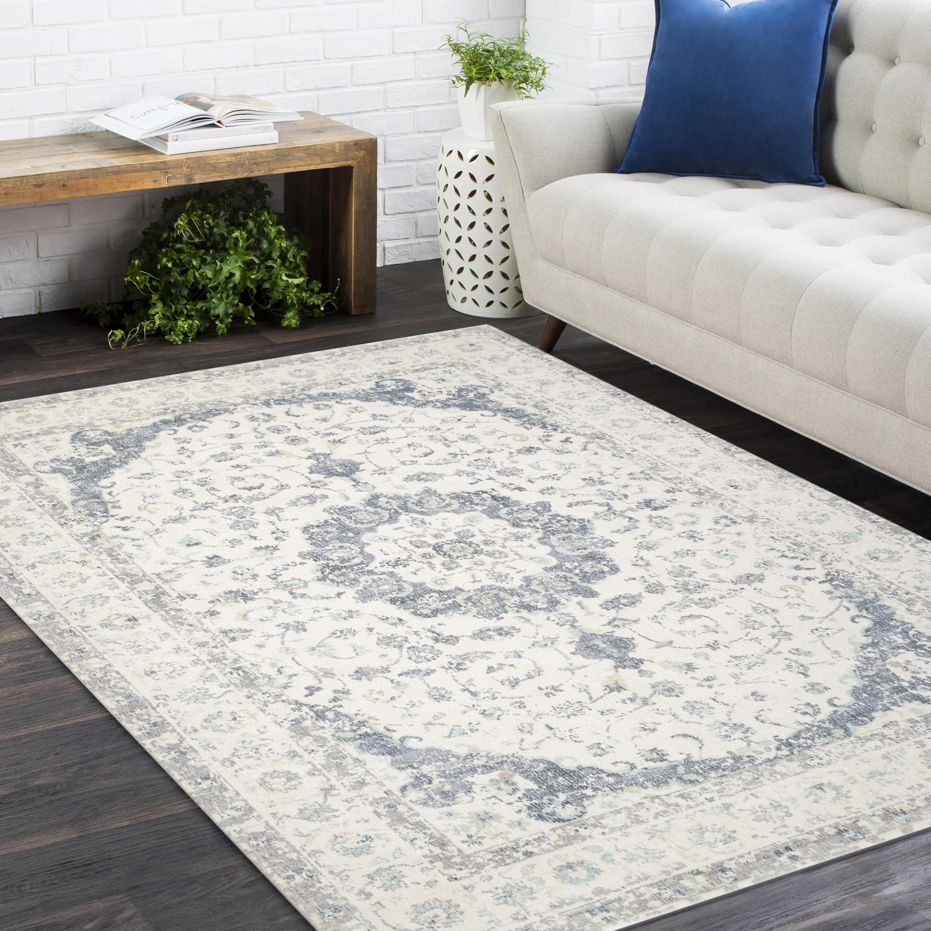Contemporary Floral Hand Made Elfenbein Bereich Teppich 3' 0