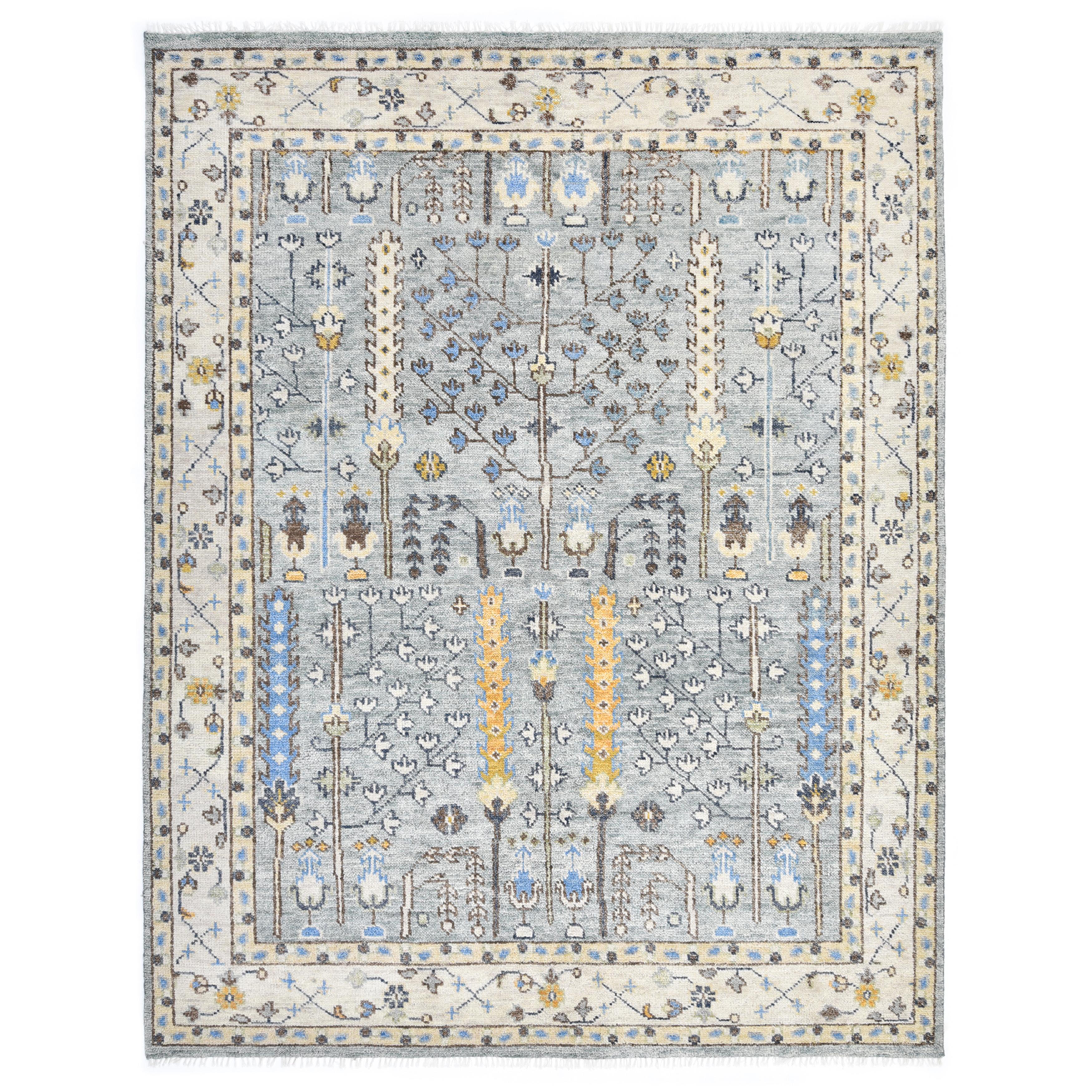 Tapis de sol Contemporary Floral Hand Made Light Gray 5' 0" x 8' 0"