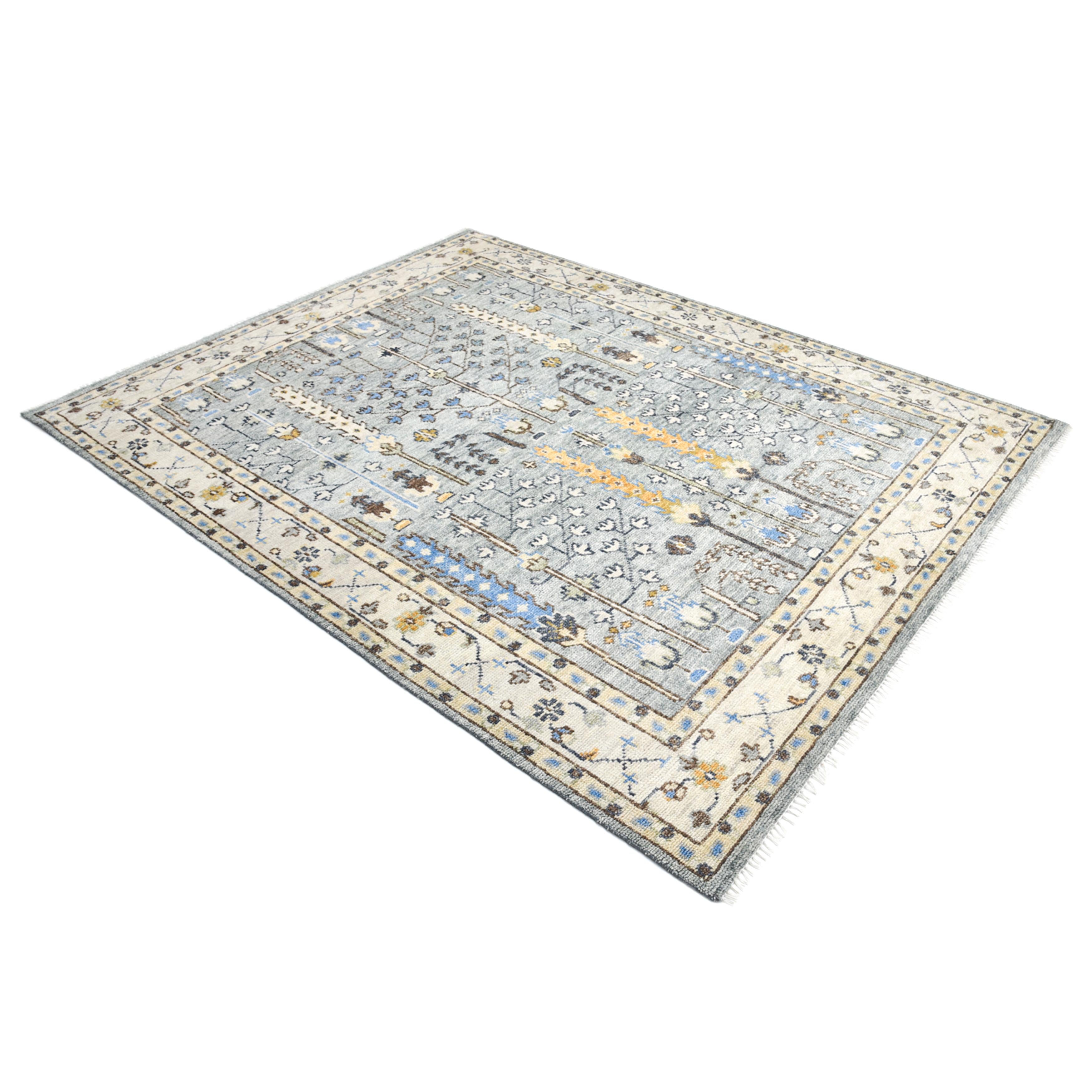 Tapis de sol Contemporary Floral Hand Made Light Gray 9' 0