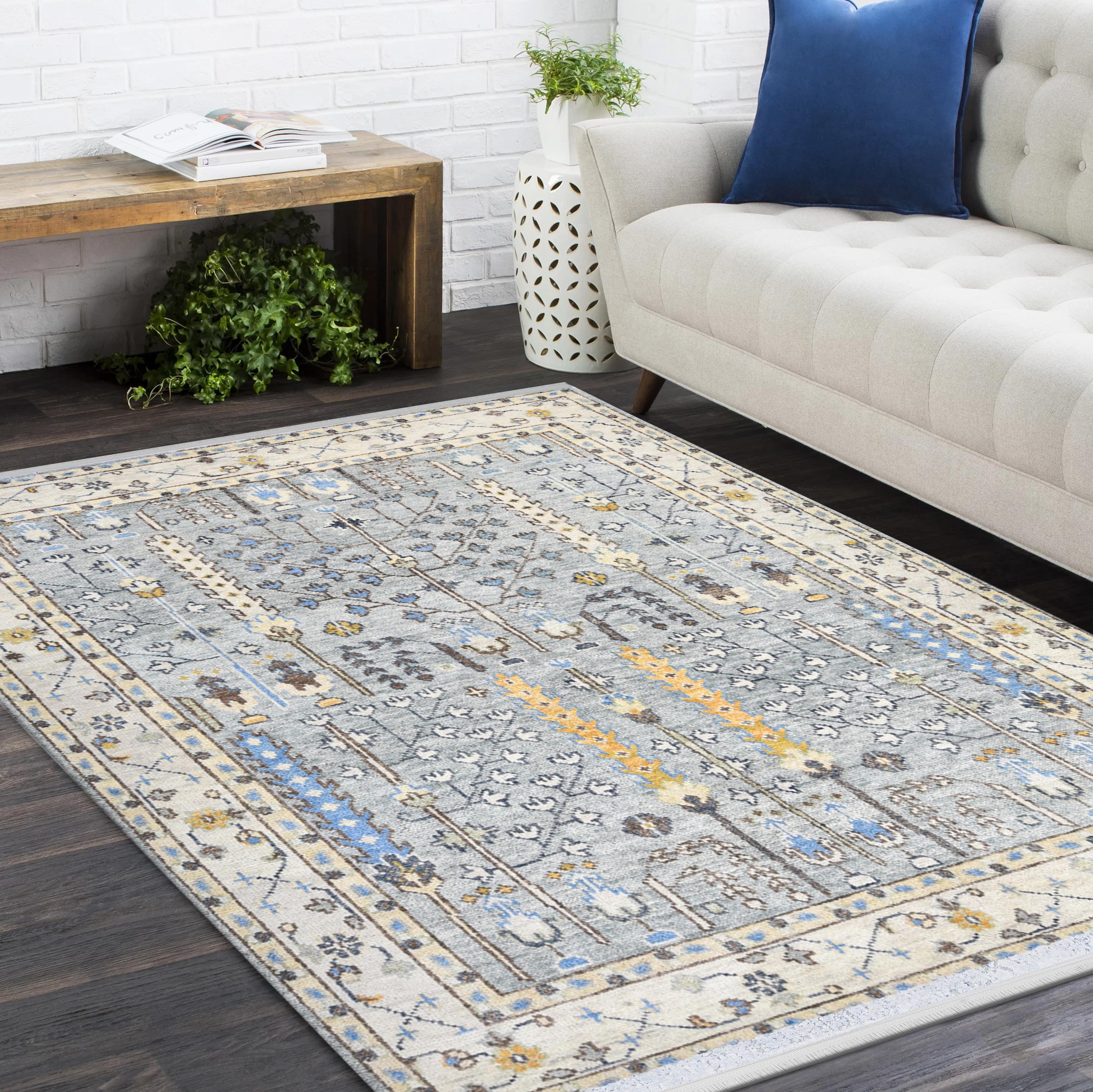 Tapis de sol Contemporary Floral Hand Made Light Gray 9' 0