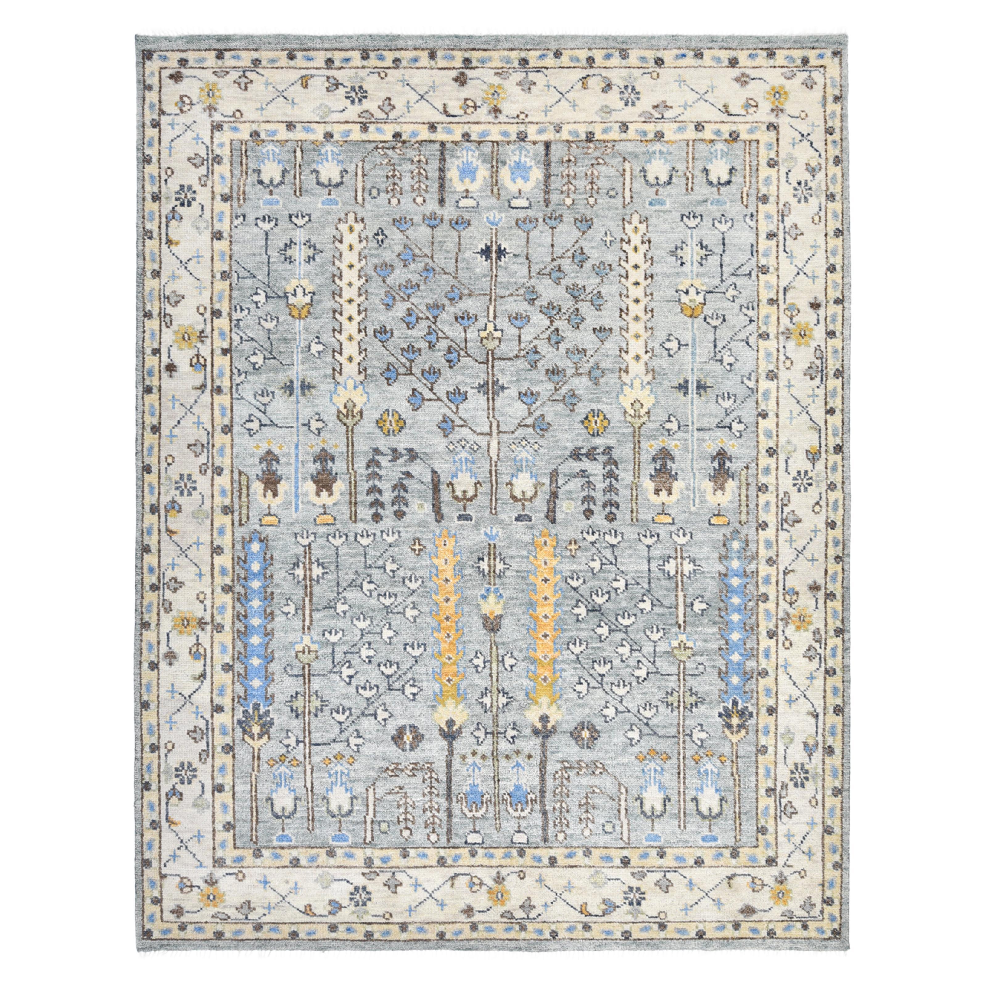 Contemporary Floral Hand Made Light Gray Area Rug 9' 0" x 12' 0"